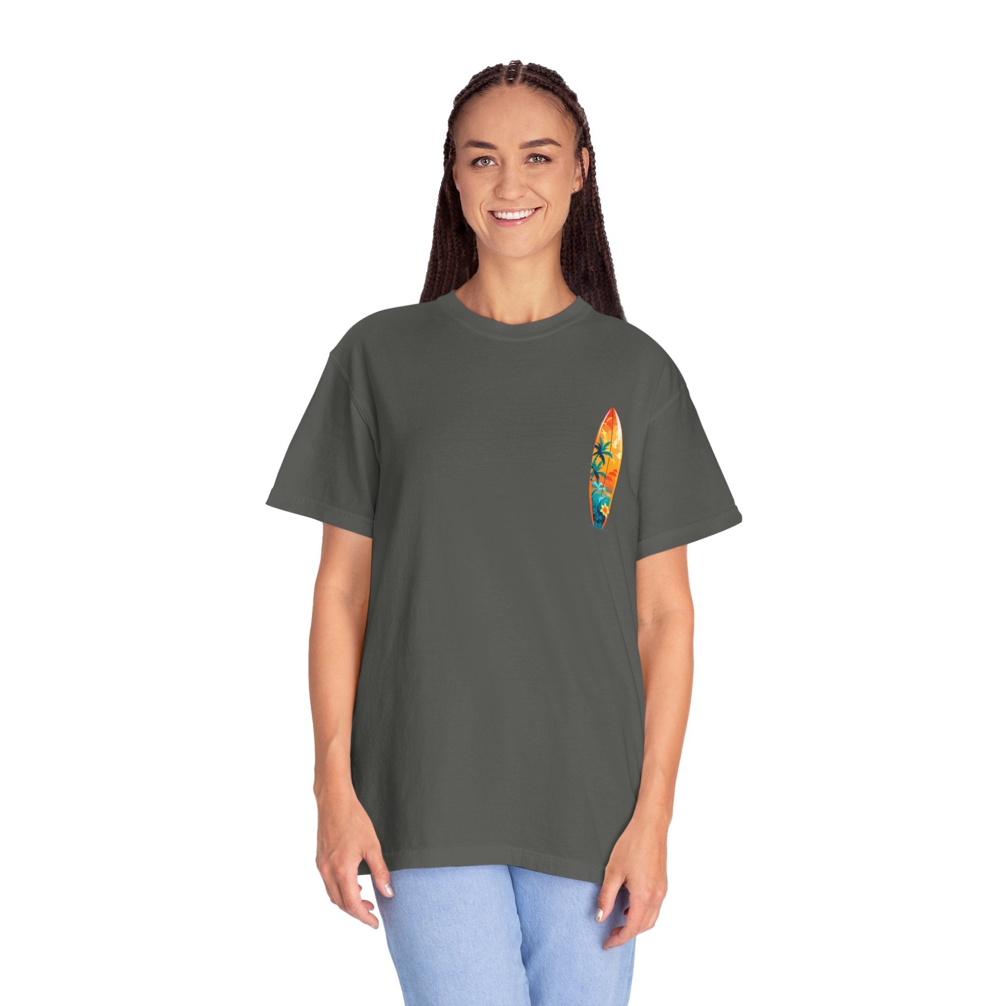 Surfing Tropical Board T-Shirt Beach Vibes Tee with Colorful Surfboard Design - Etna Gift