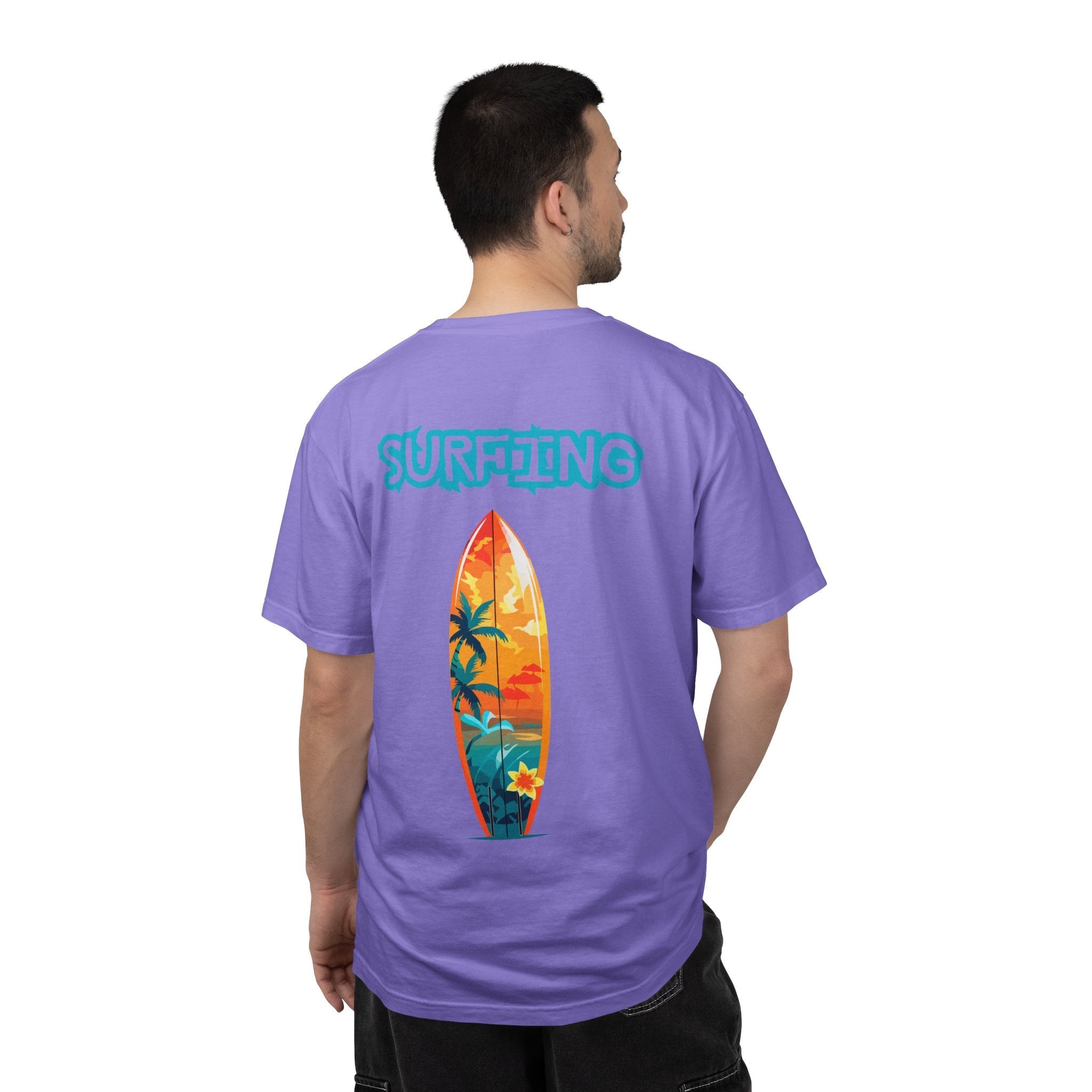 Surfing Tropical Board T-Shirt Beach Vibes Tee with Colorful Surfboard Design - Etna Gift