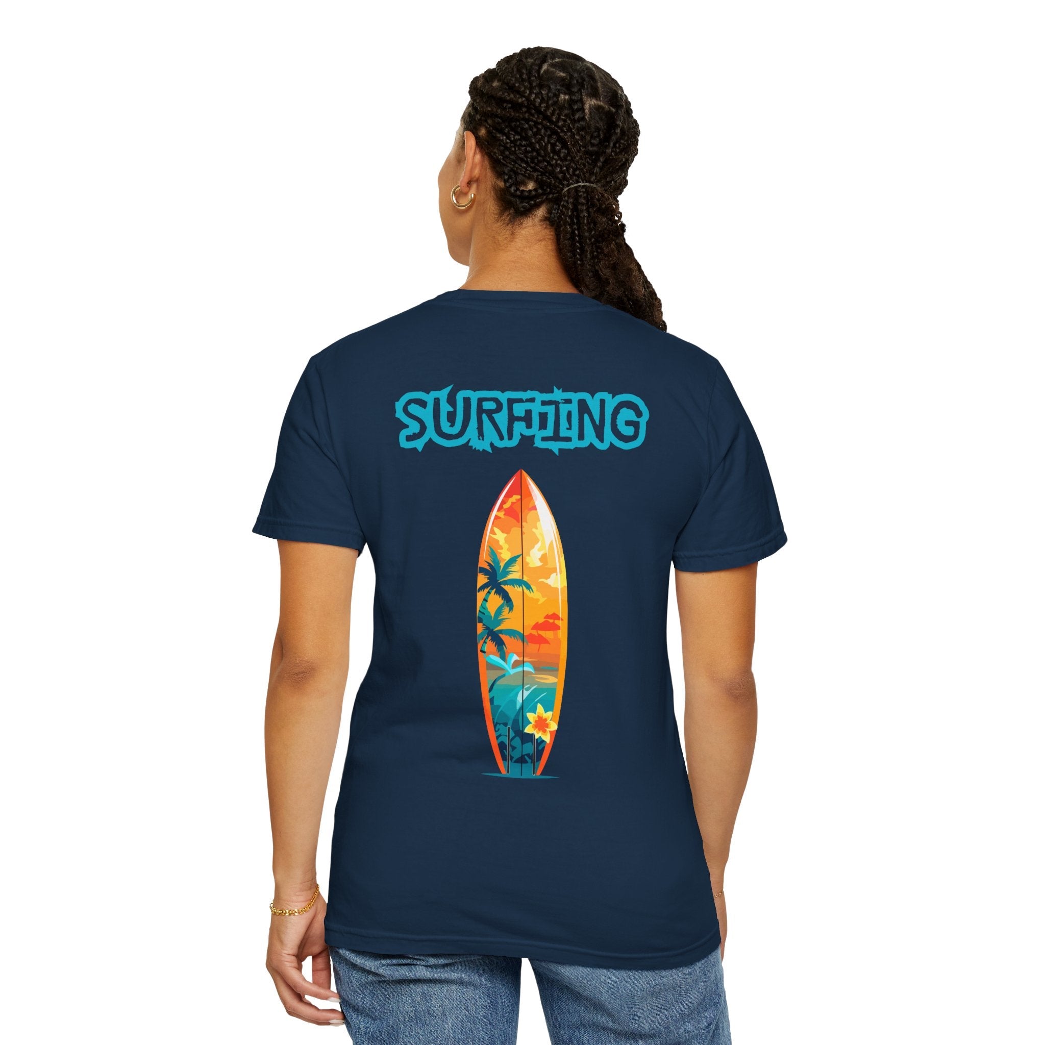 Surfing Tropical Board T-Shirt Beach Vibes Tee with Colorful Surfboard Design - Etna Gift