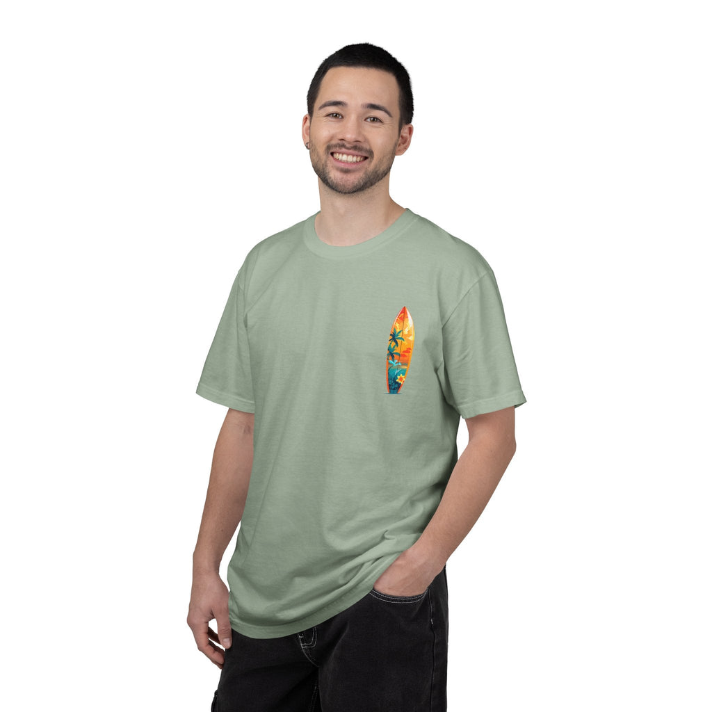 Surfing Tropical Board T-Shirt Beach Vibes Tee with Colorful Surfboard Design - Etna Gift