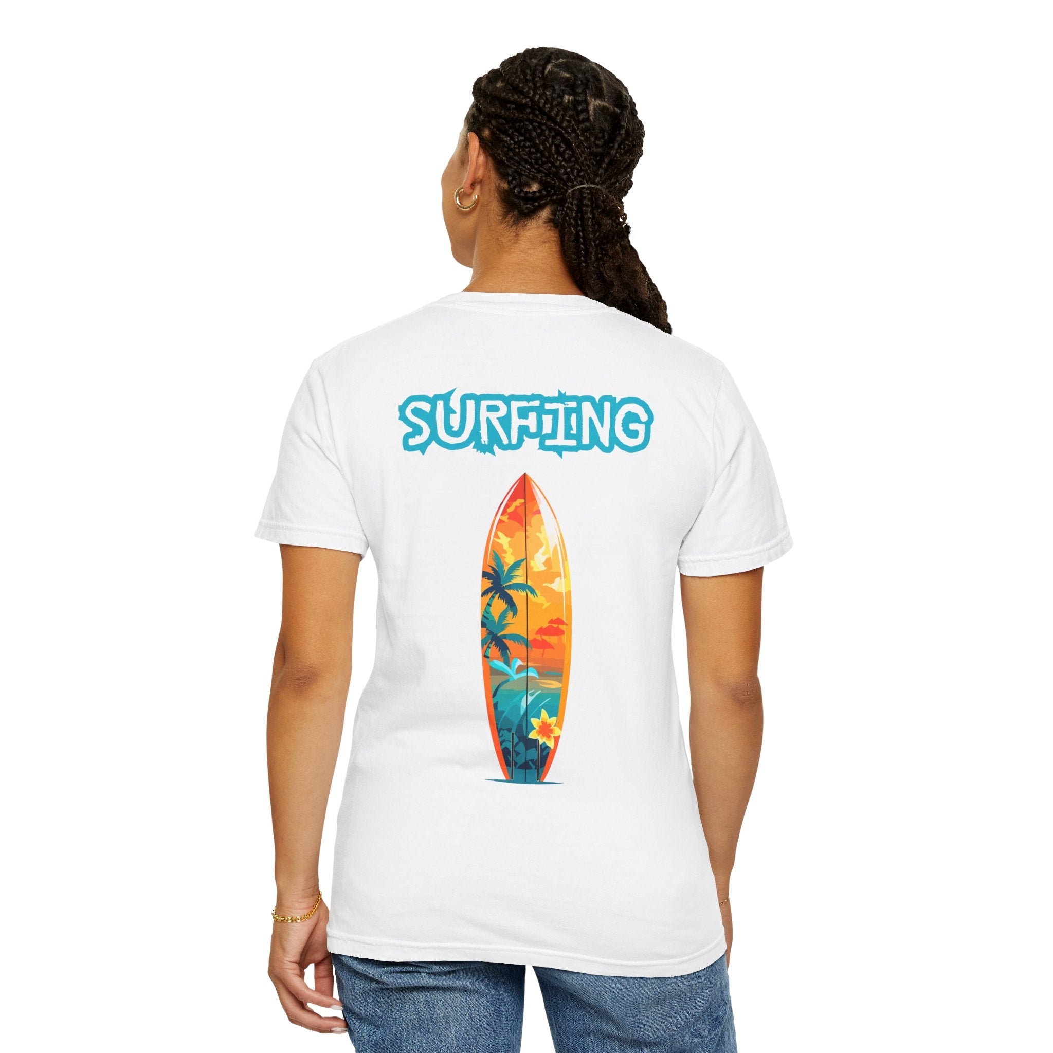 Surfing Tropical Board T-Shirt Beach Vibes Tee with Colorful Surfboard Design - Etna Gift