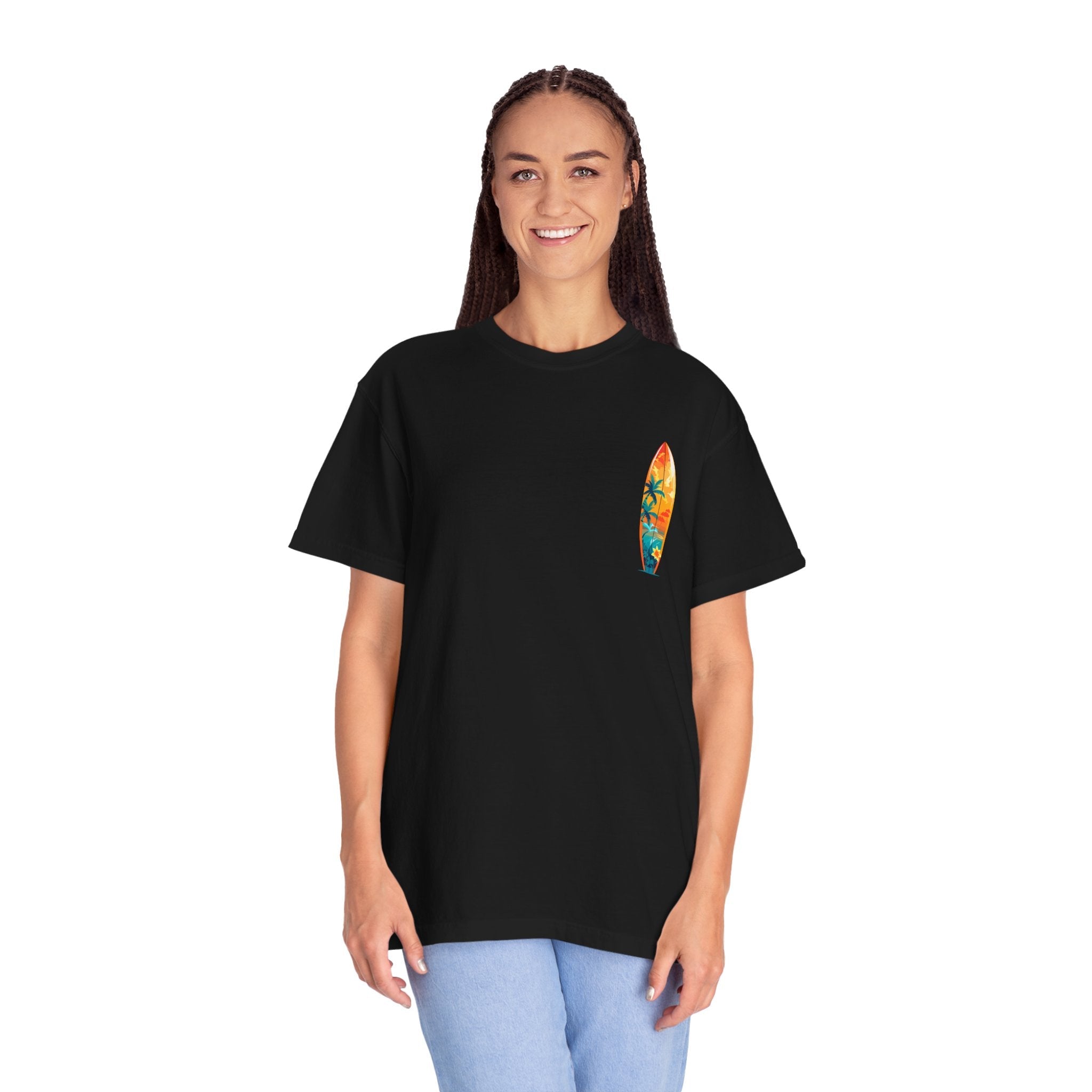 Surfing Tropical Board T-Shirt Beach Vibes Tee with Colorful Surfboard Design - Etna Gift