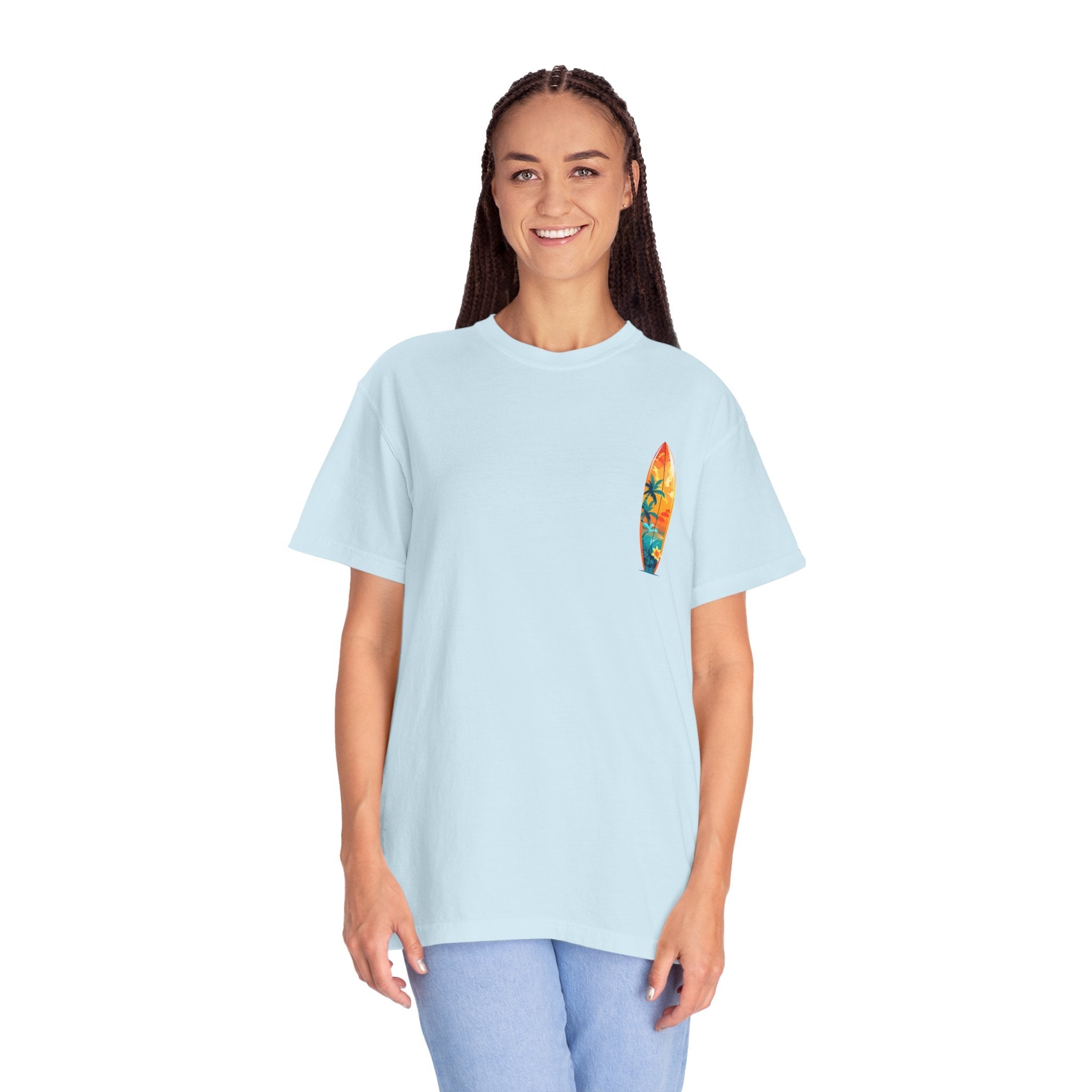Surfing Tropical Board T-Shirt Beach Vibes Tee with Colorful Surfboard Design - Etna Gift