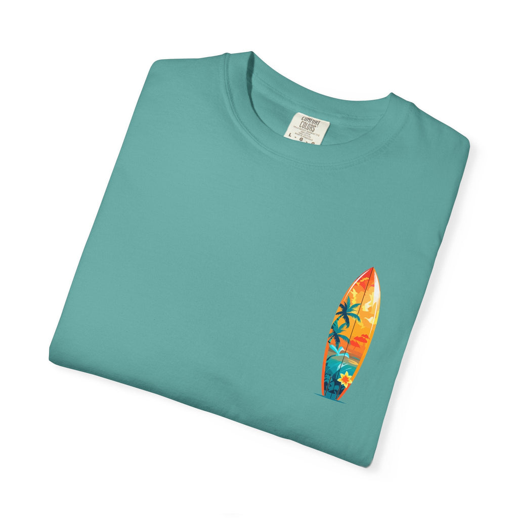 Surfing Tropical Board T-Shirt Beach Vibes Tee with Colorful Surfboard Design - Etna Gift