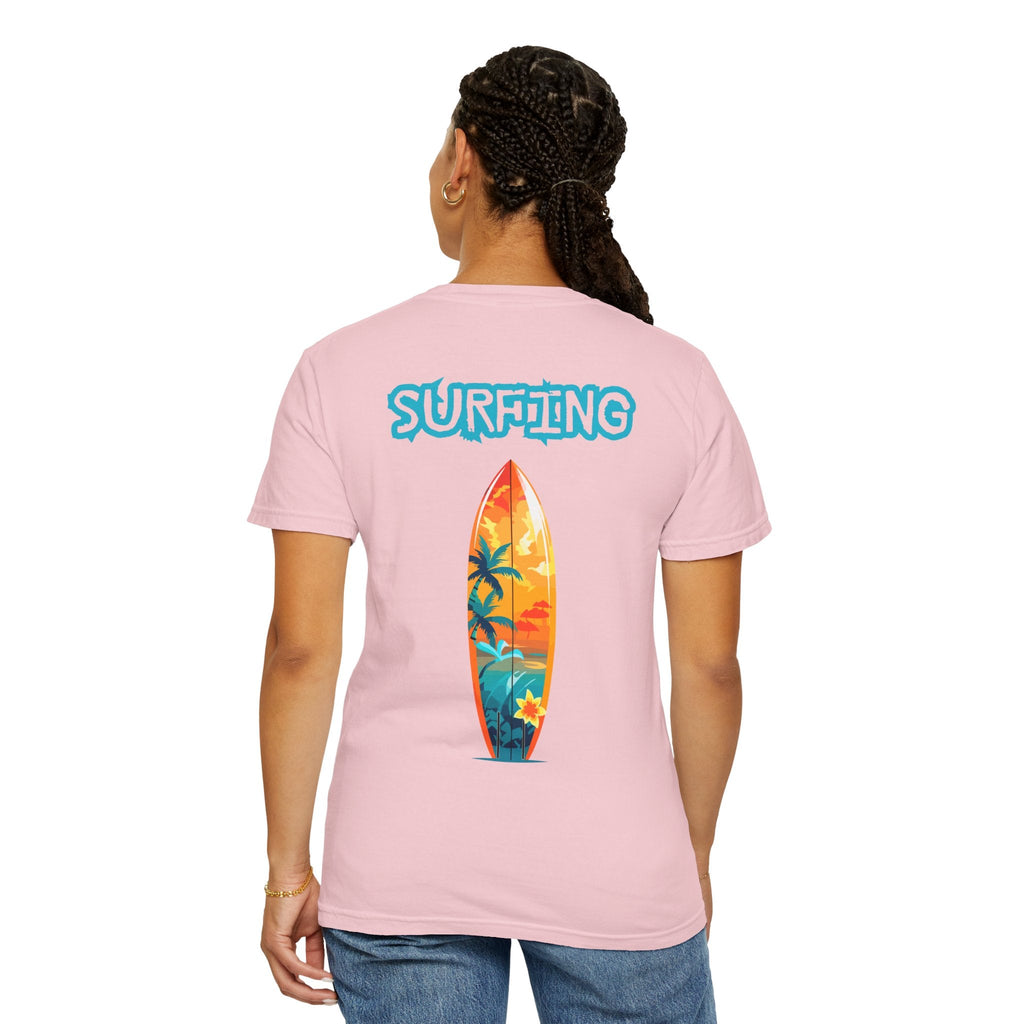 Surfing Tropical Board T-Shirt Beach Vibes Tee with Colorful Surfboard Design - Etna Gift