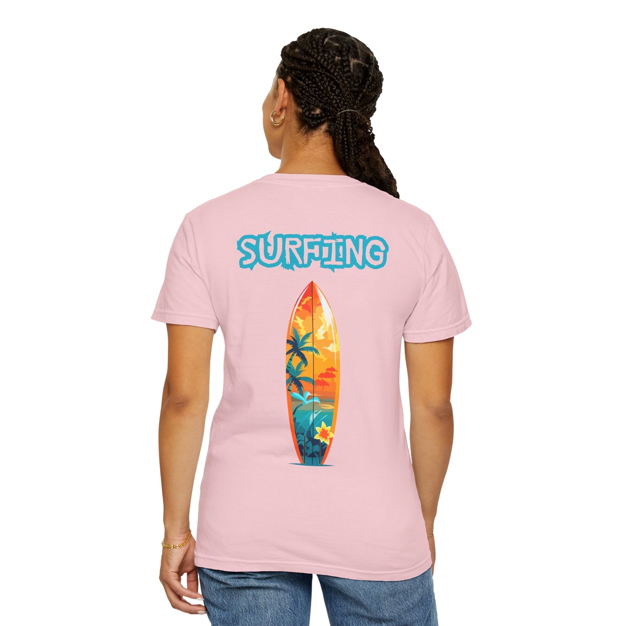 Surfing Tropical Board T-Shirt Beach Vibes Tee with Colorful Surfboard Design - Etna Gift