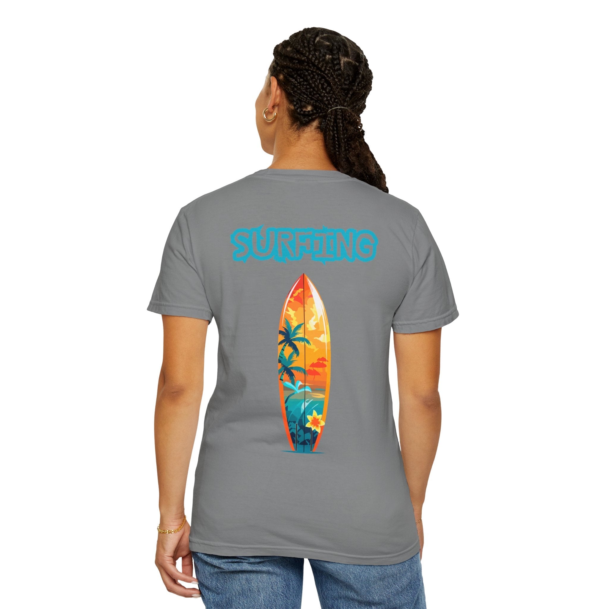 Surfing Tropical Board T-Shirt Beach Vibes Tee with Colorful Surfboard Design - Etna Gift