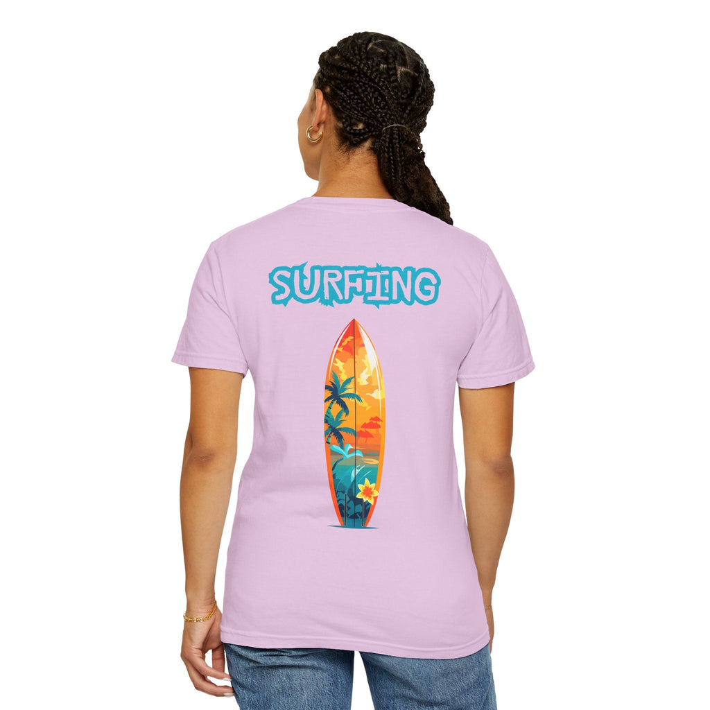 Surfing Tropical Board T-Shirt Beach Vibes Tee with Colorful Surfboard Design - Etna Gift