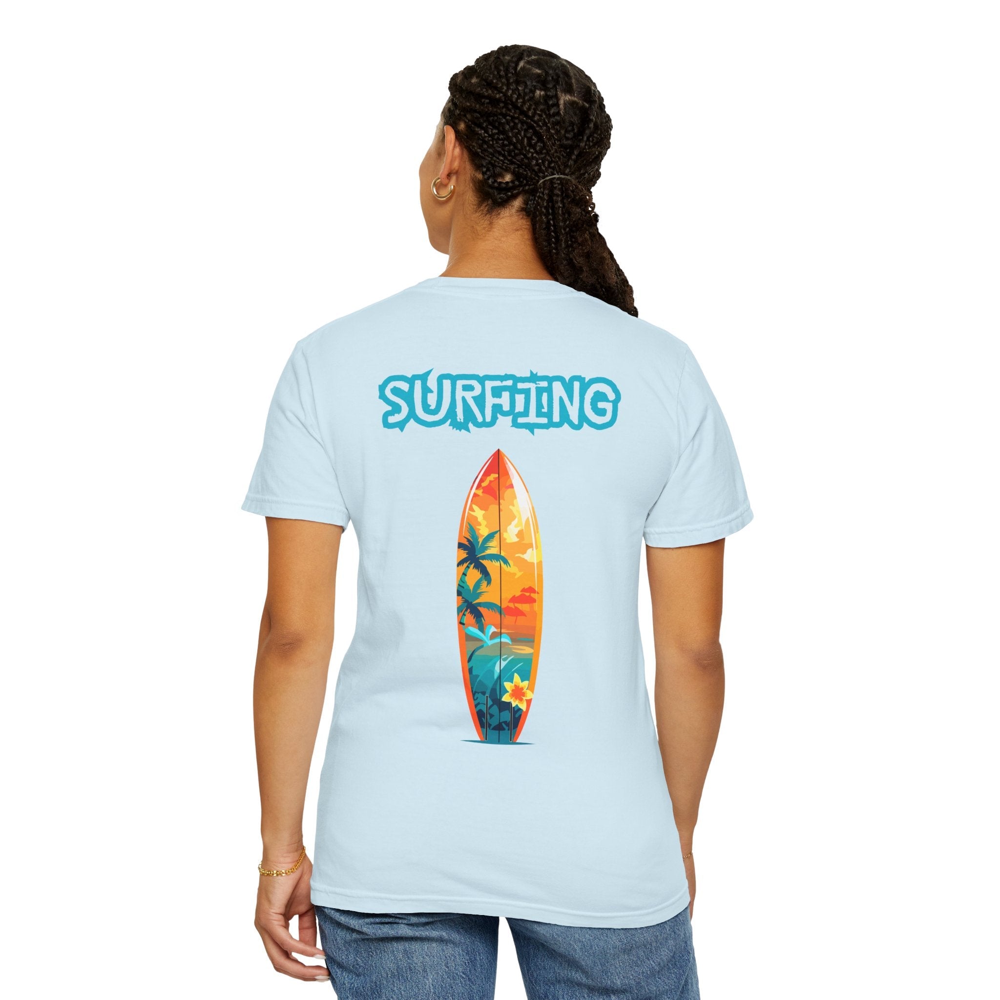 Surfing Tropical Board T-Shirt Beach Vibes Tee with Colorful Surfboard Design - Etna Gift