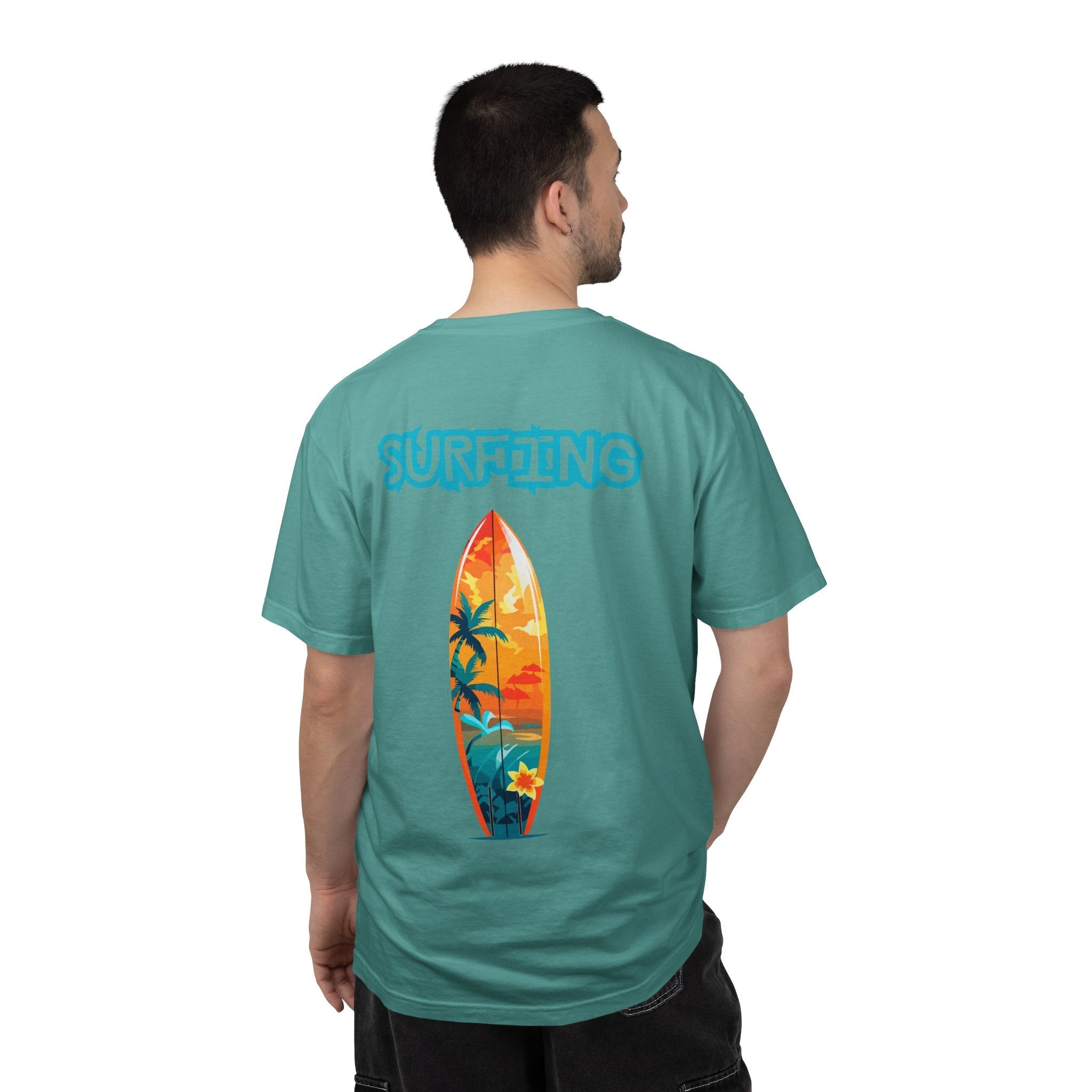 Surfing Tropical Board T-Shirt Beach Vibes Tee with Colorful Surfboard Design - Etna Gift