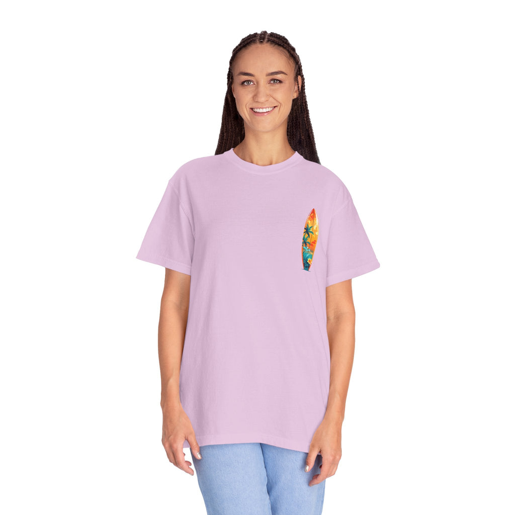 Surfing Tropical Board T-Shirt Beach Vibes Tee with Colorful Surfboard Design - Etna Gift