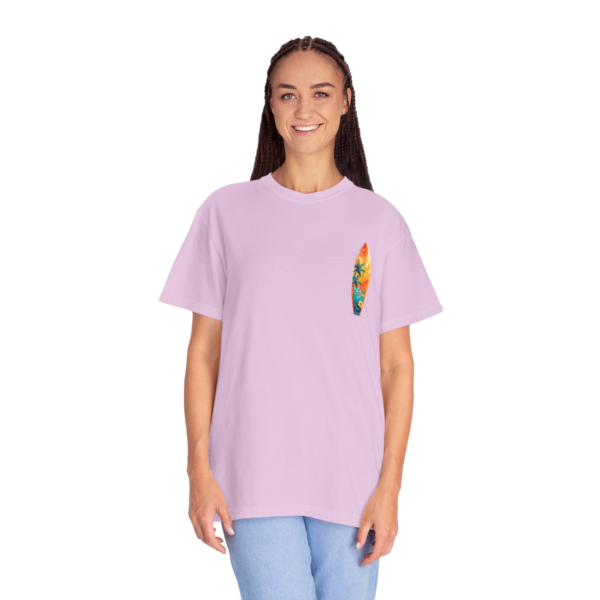 Surfing Tropical Board T-Shirt Beach Vibes Tee with Colorful Surfboard Design - Etna Gift