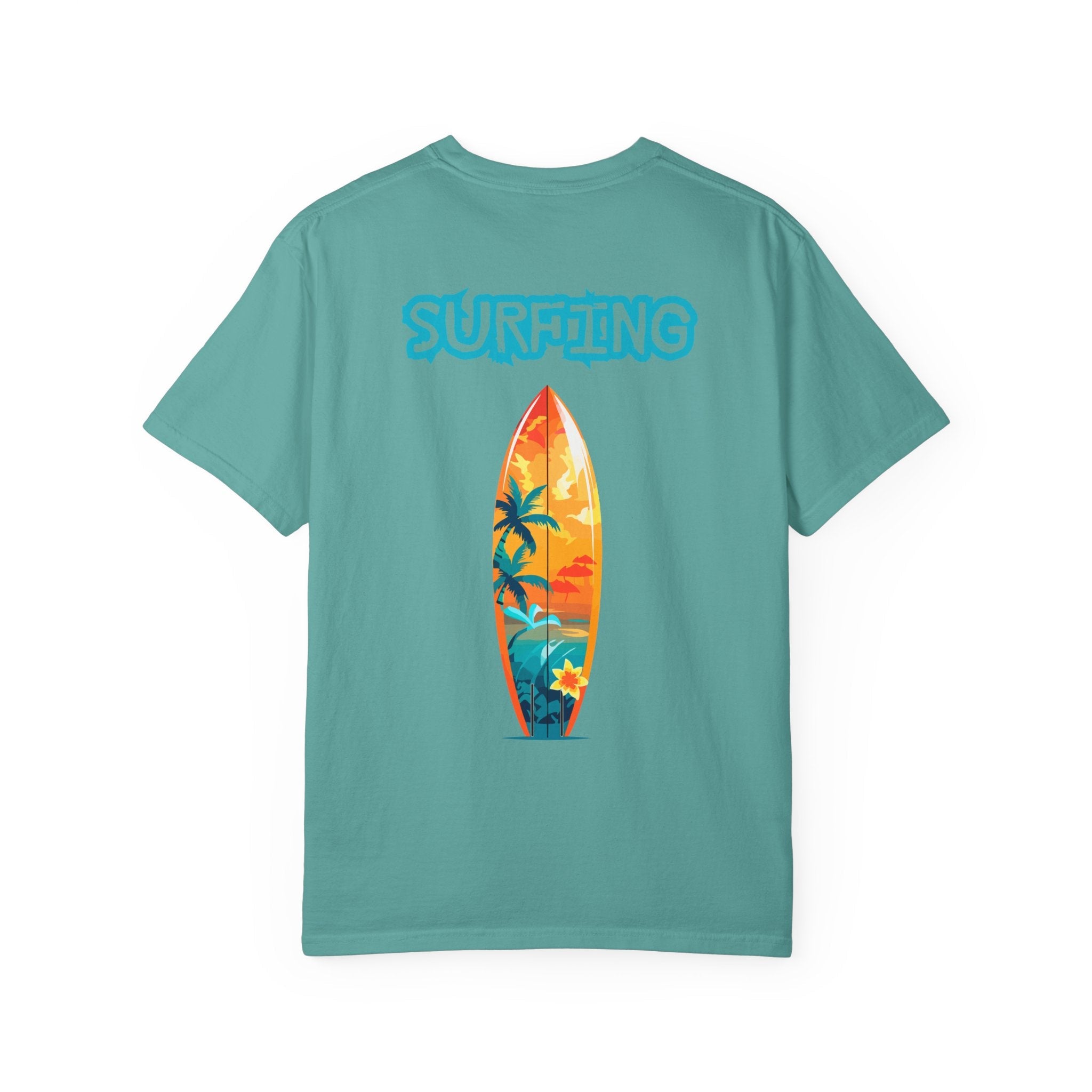 Surfing Tropical Board T-Shirt Beach Vibes Tee with Colorful Surfboard Design - Etna Gift