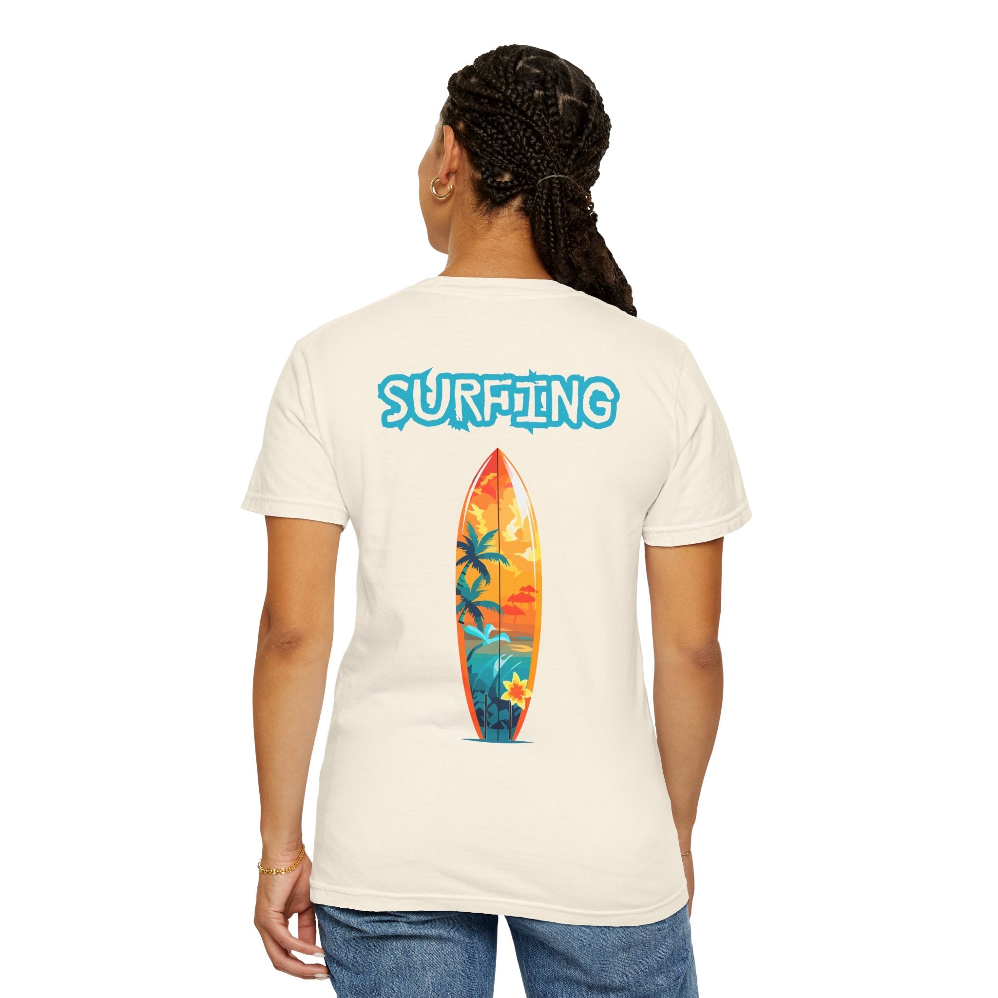 Surfing Tropical Board T-Shirt Beach Vibes Tee with Colorful Surfboard Design - Etna Gift