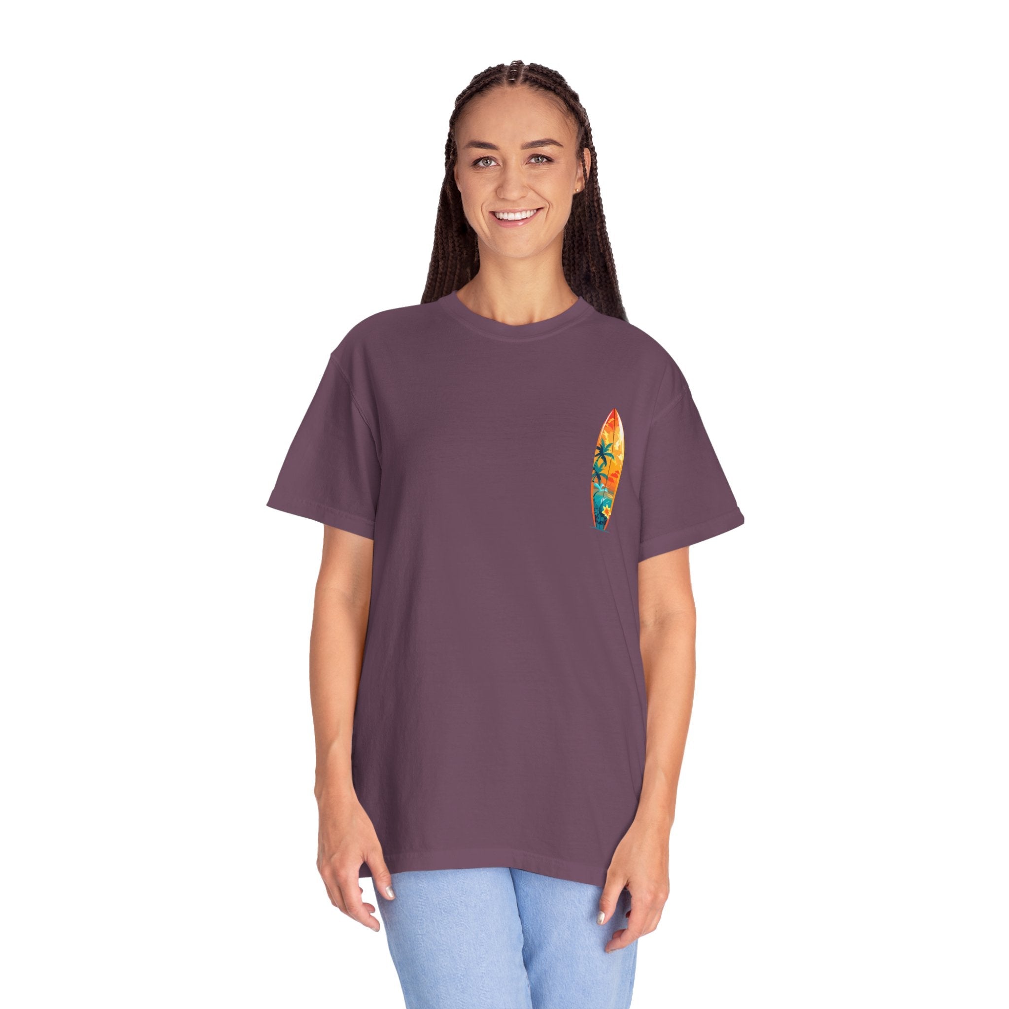Surfing Tropical Board T-Shirt Beach Vibes Tee with Colorful Surfboard Design - Etna Gift