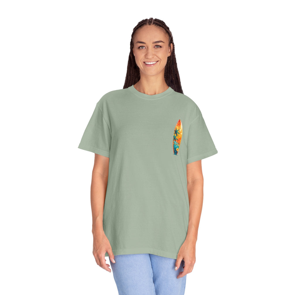 Surfing Tropical Board T-Shirt Beach Vibes Tee with Colorful Surfboard Design - Etna Gift