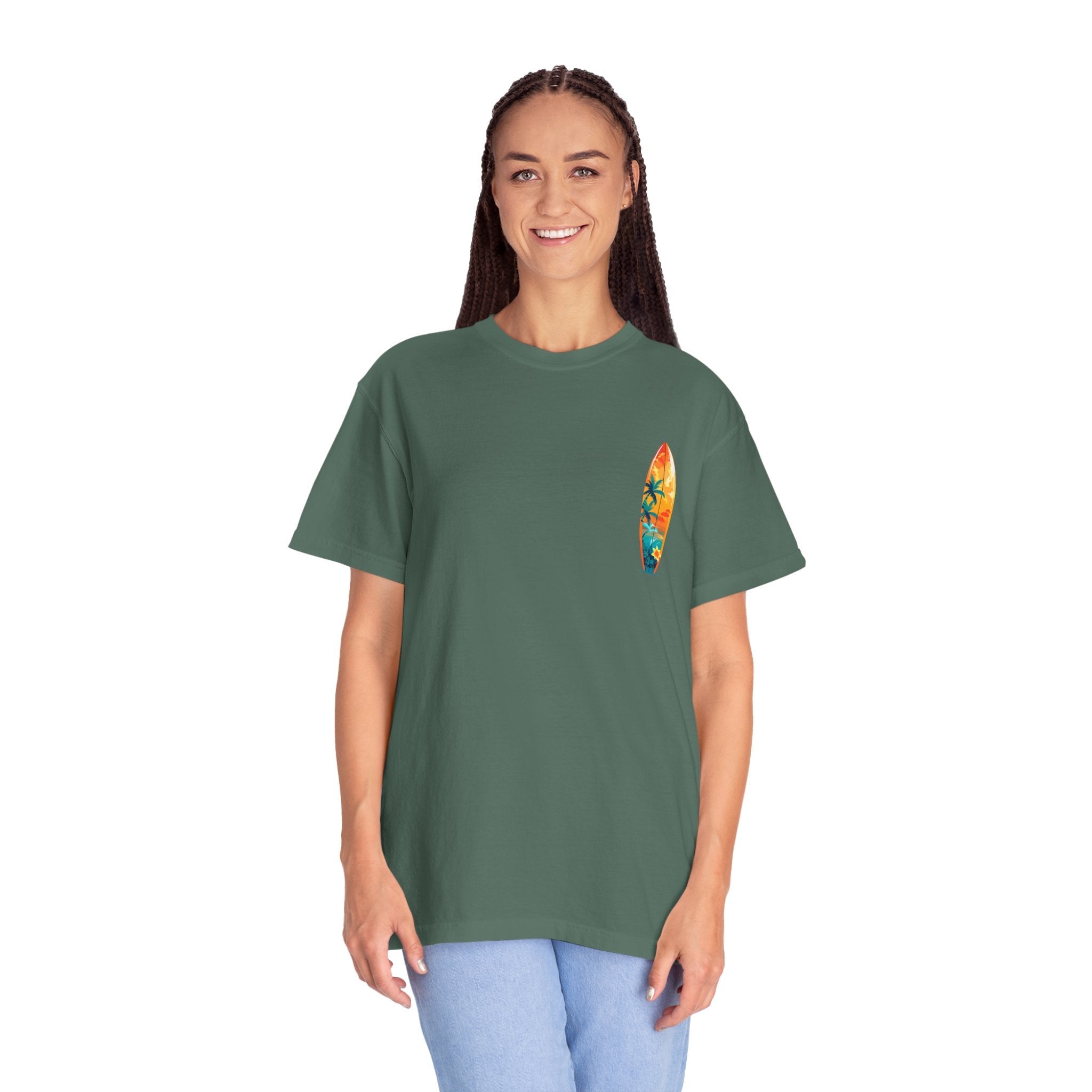 Surfing Tropical Board T-Shirt Beach Vibes Tee with Colorful Surfboard Design - Etna Gift
