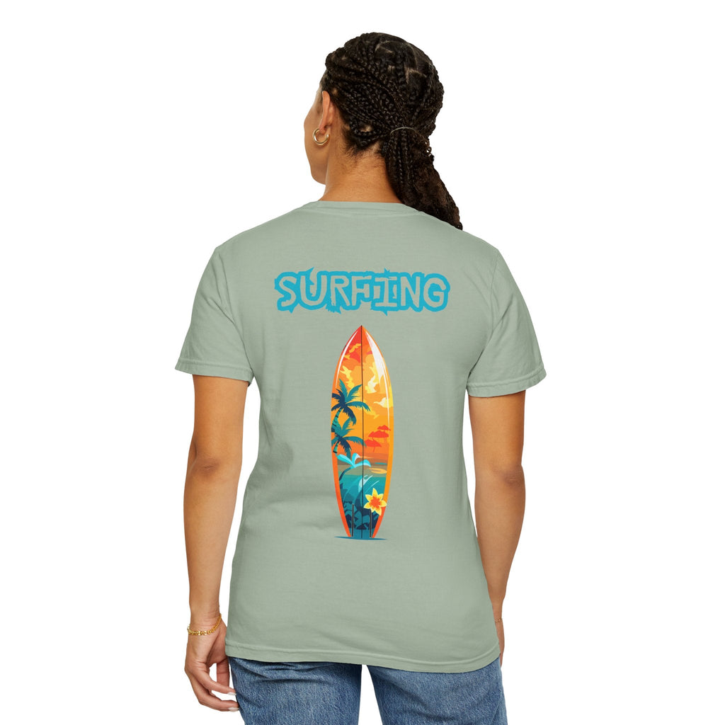 Surfing Tropical Board T-Shirt Beach Vibes Tee with Colorful Surfboard Design - Etna Gift