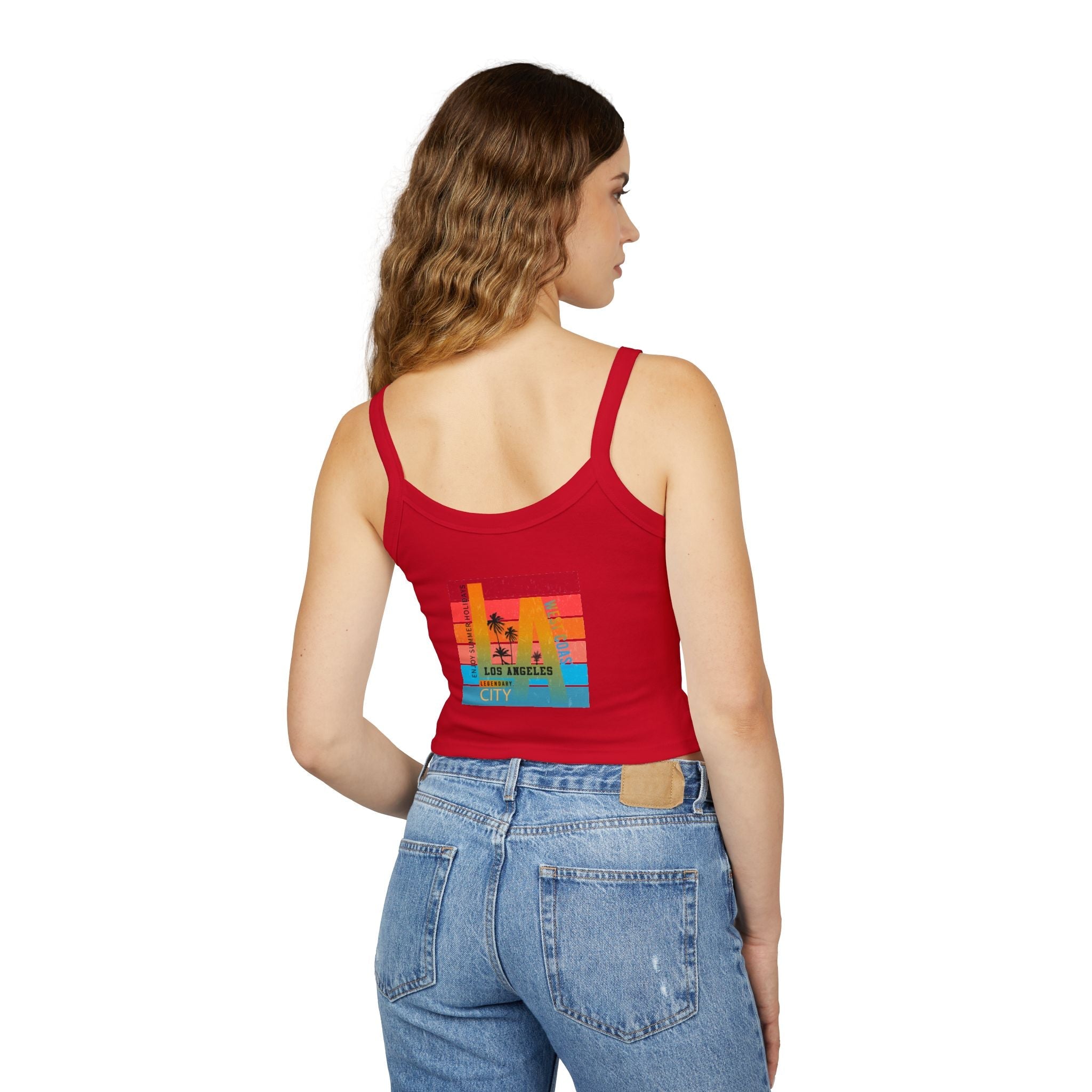 Surfing Woman Spaghetti Strap Tank Top Woman Surfing on a Surfboard - Etna Gift