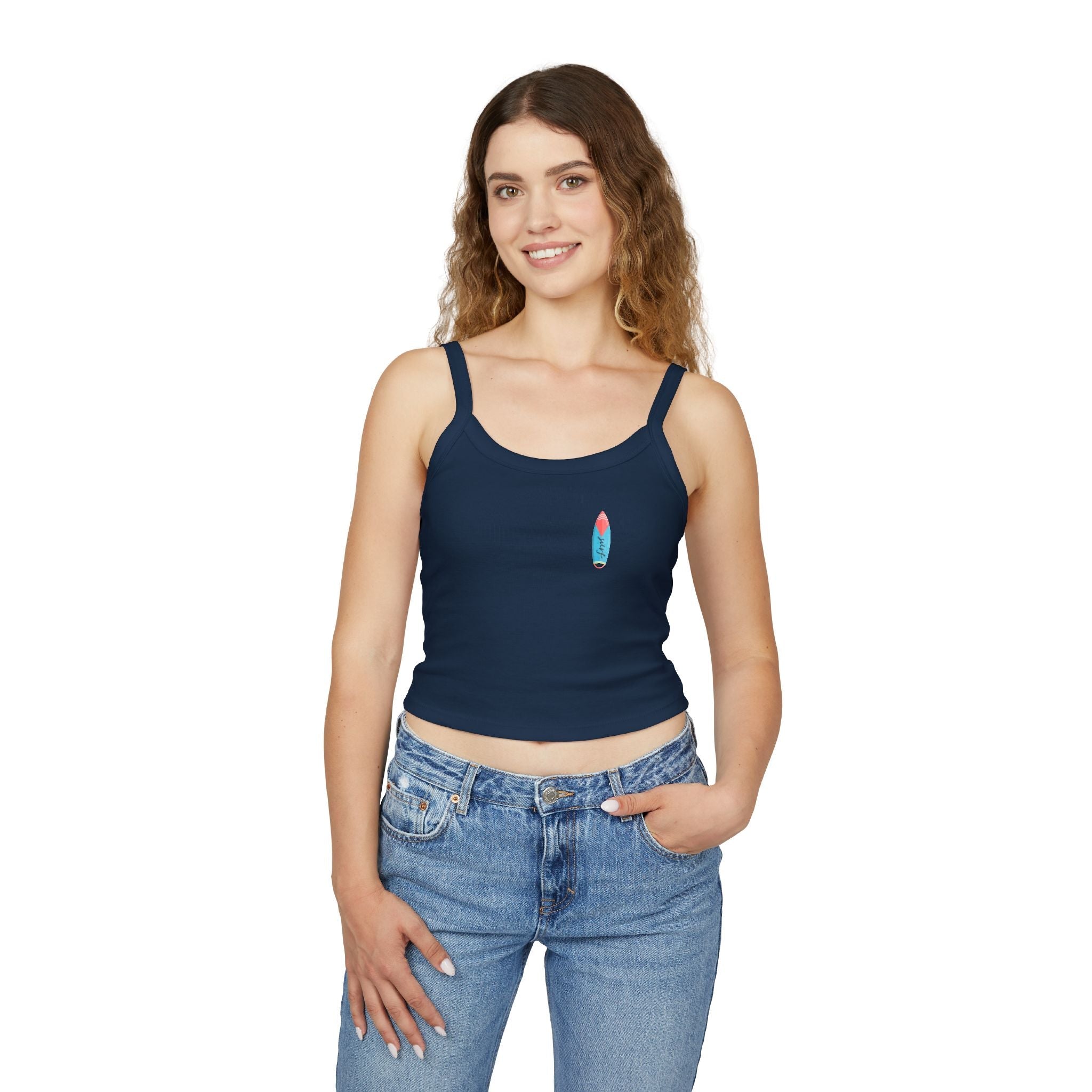 Surfing Woman Spaghetti Strap Tank Top Woman Surfing on a Surfboard - Etna Gift