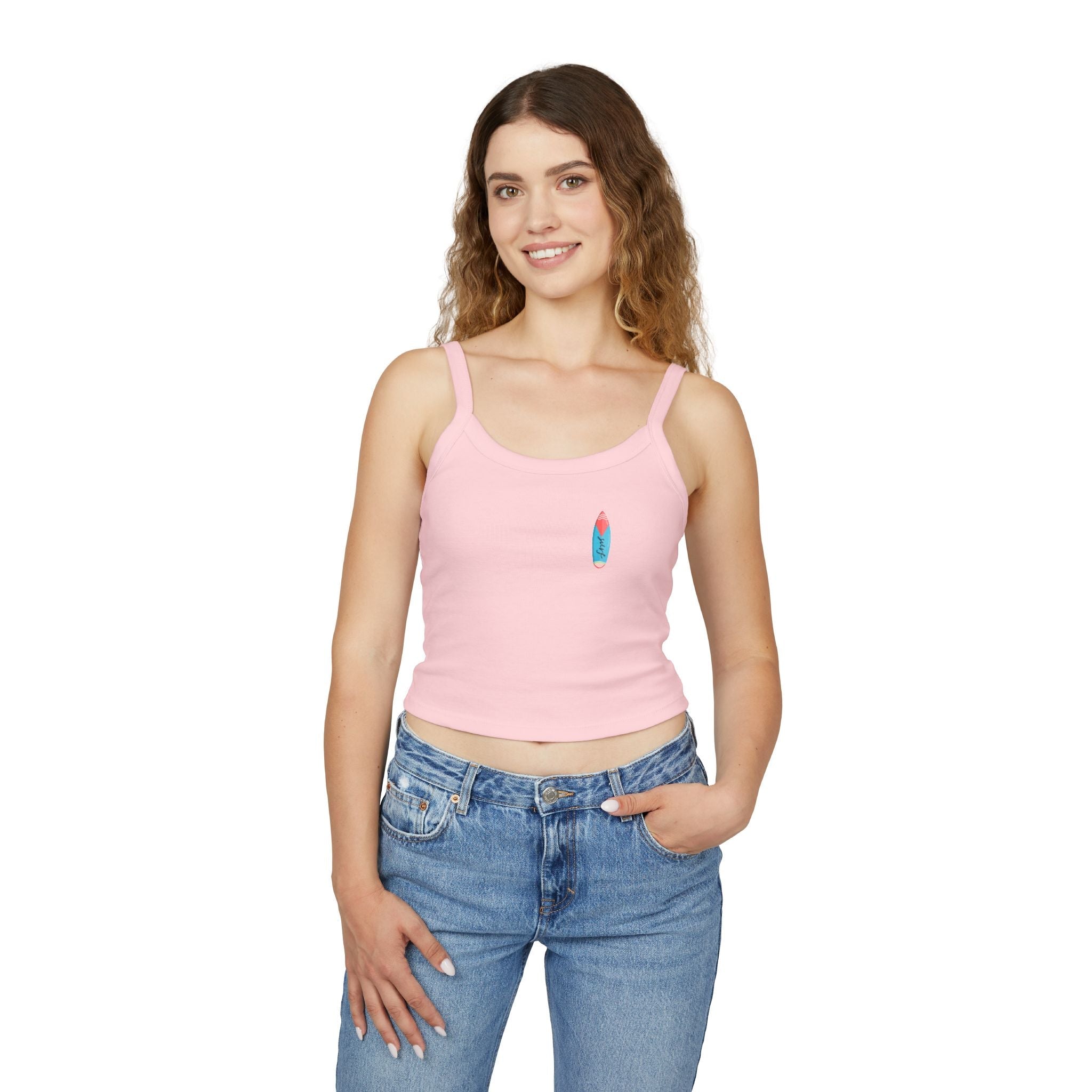 Surfing Woman Spaghetti Strap Tank Top Woman Surfing on a Surfboard - Etna Gift