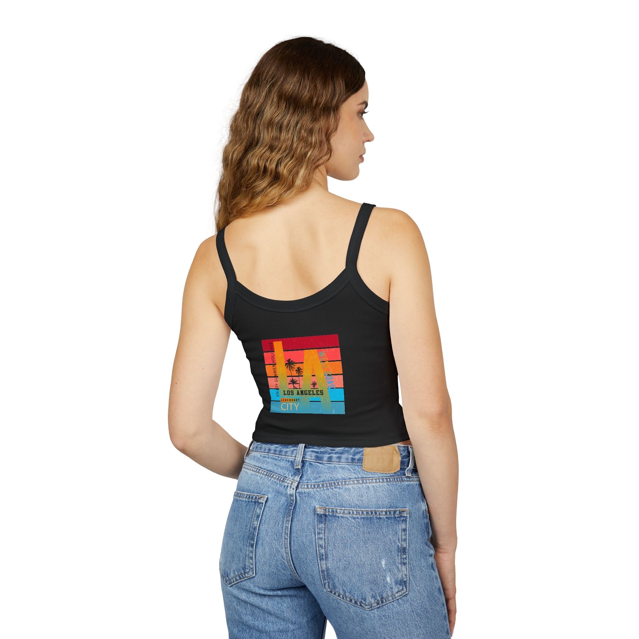 Surfing Woman Spaghetti Strap Tank Top Woman Surfing on a Surfboard - Etna Gift