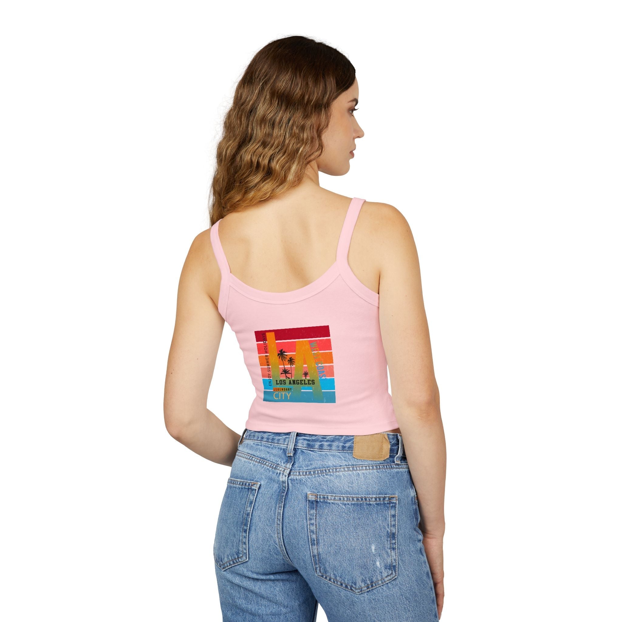 Surfing Woman Spaghetti Strap Tank Top Woman Surfing on a Surfboard - Etna Gift