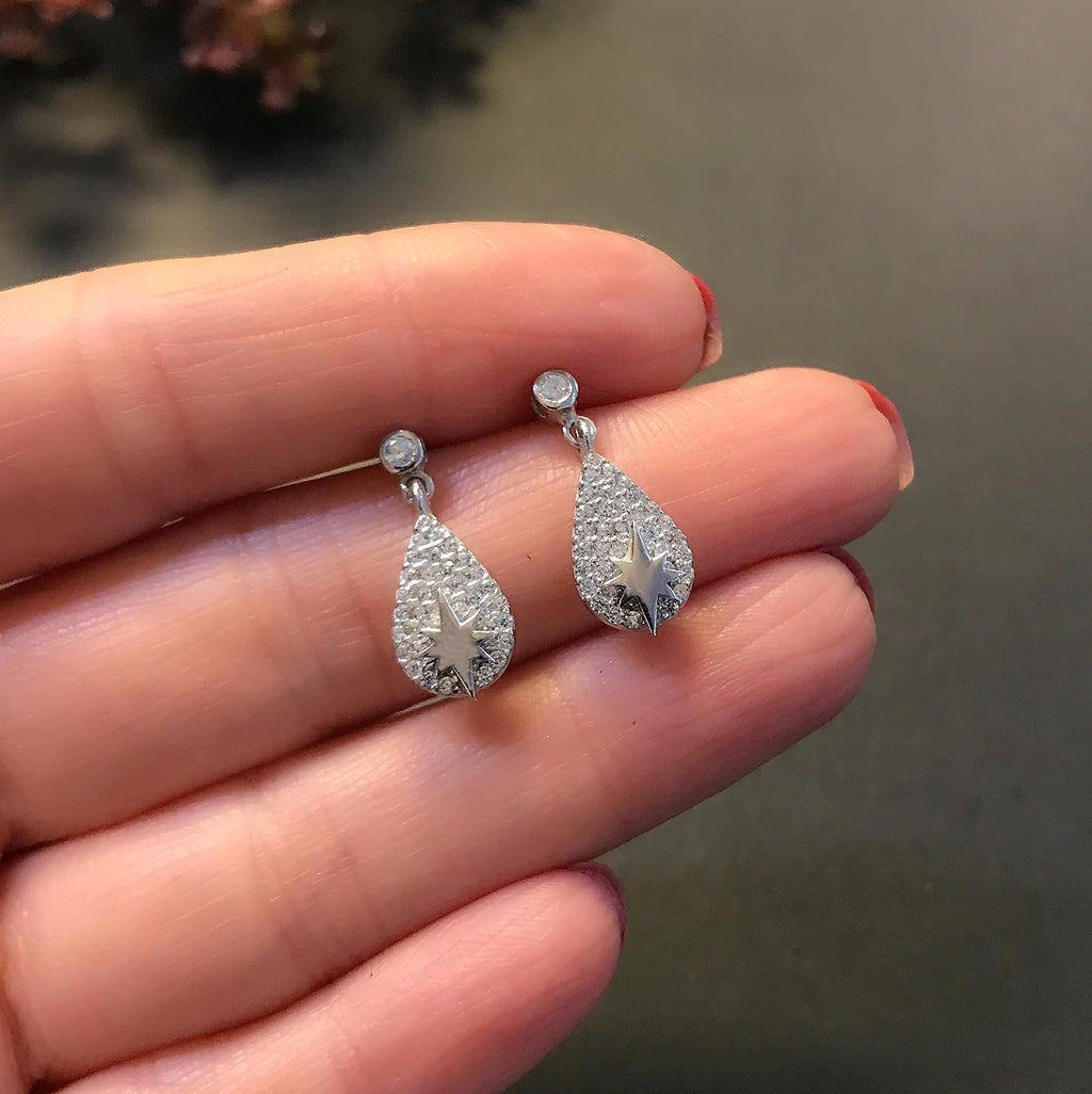 Teardrop North Star Earrings – 925 Sterling Silver Teardrop Star Earrings - Etna Gift