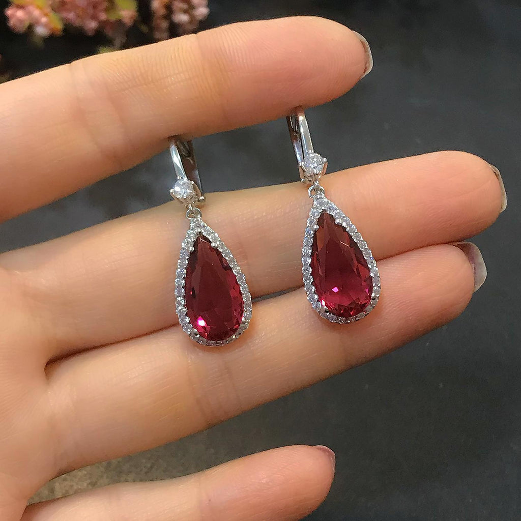 Teardrop Red Ruby Earrings | 925 Sterling Silver Earrings - Etna Gift