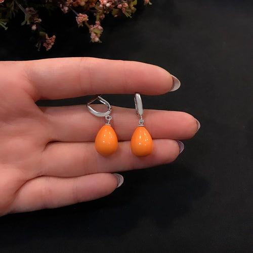 Teardrop shaped coral natural stone 925 sterling silver earrings - Etna Gift