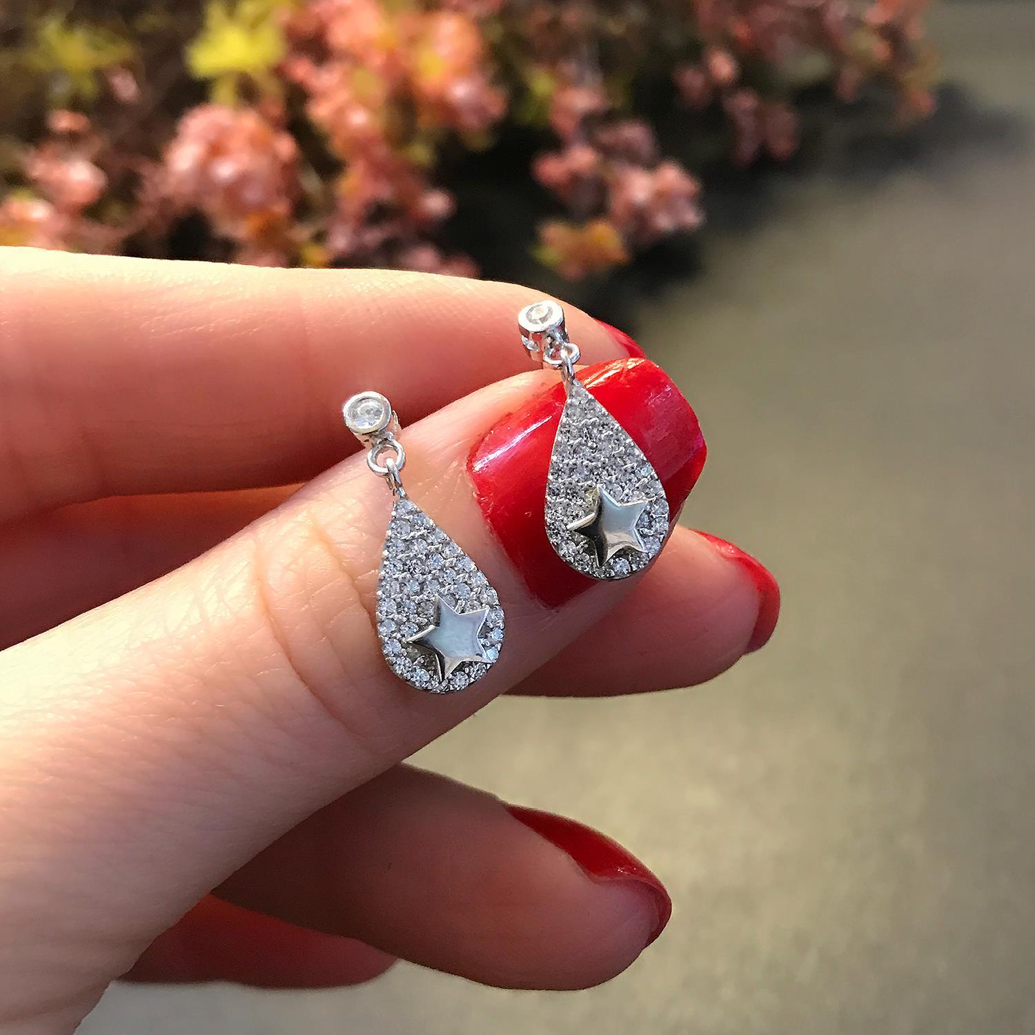 Teardrop Star Earngris – 925 Sterling Silver Teardrop Earrings - Etna Gift