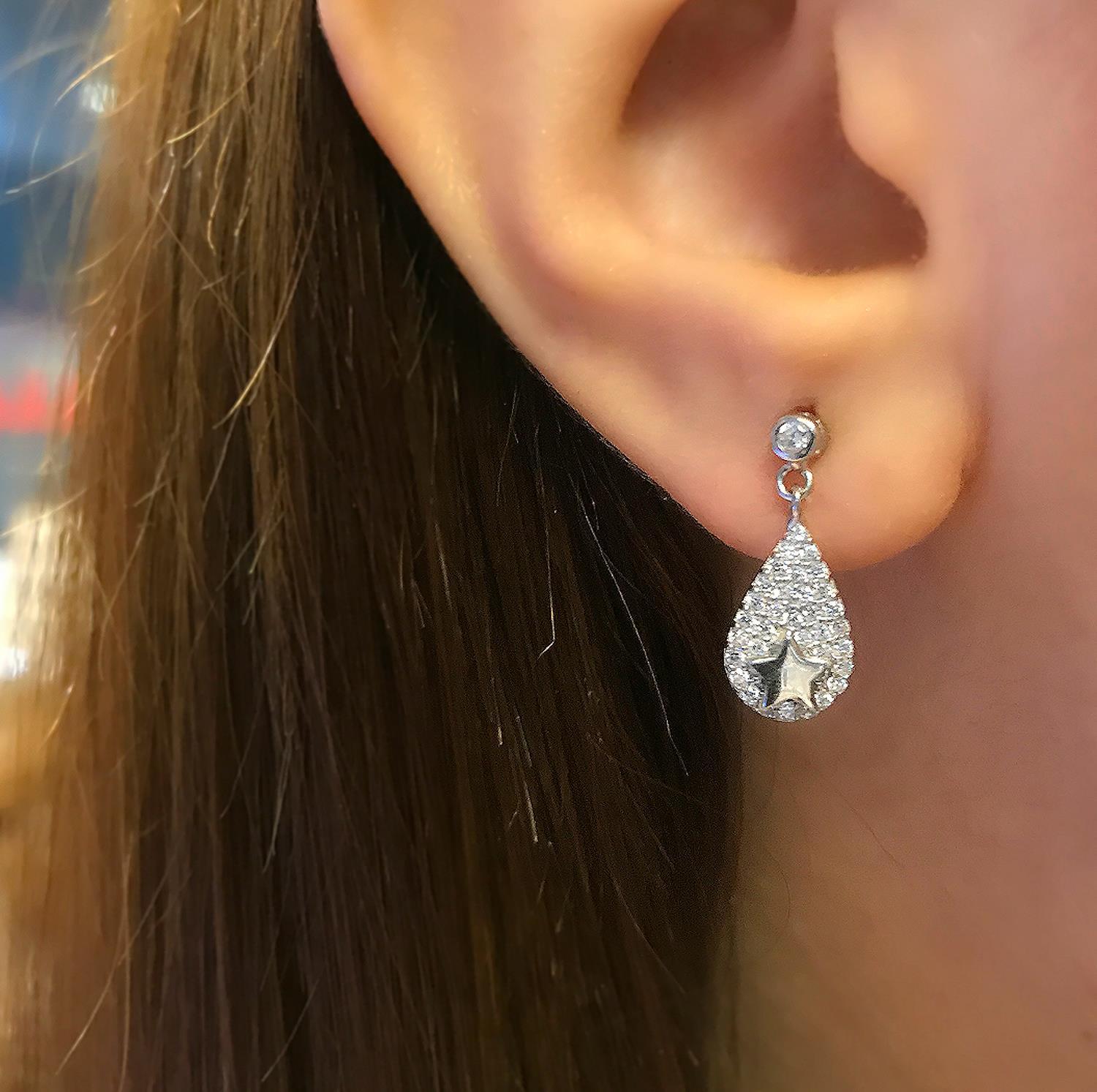 Teardrop Star Earngris – 925 Sterling Silver Teardrop Earrings - Etna Gift