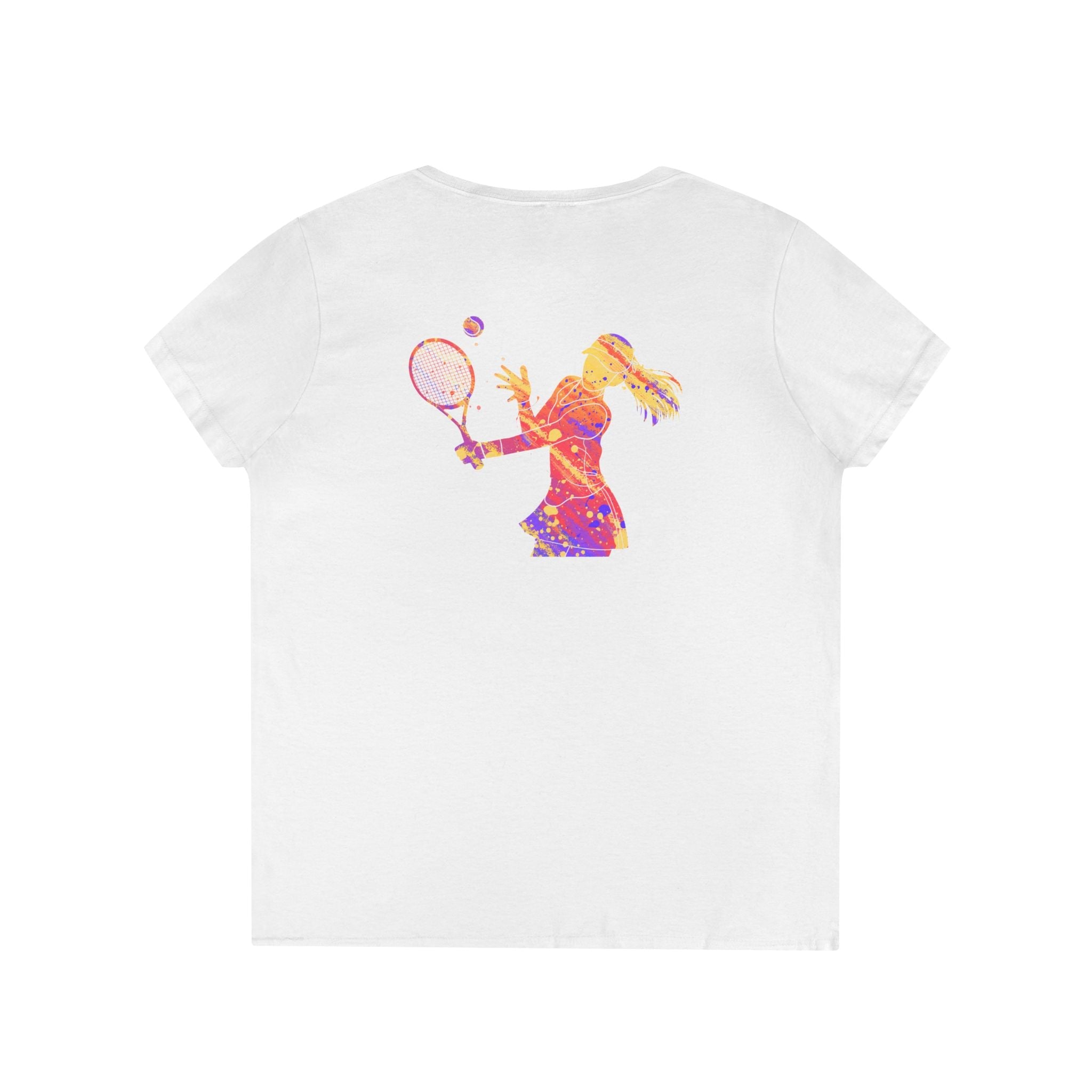 Tennis V-Neck T-Shirt — Women's Colorful Tennis Player Graphic - Etna Gift
