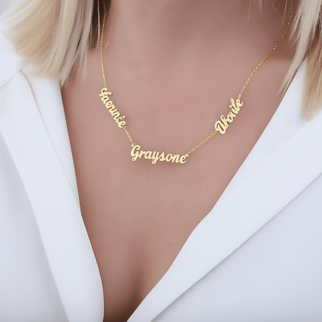 Three name necklace 925 sterling silver 3 name necklace - Etna Gift