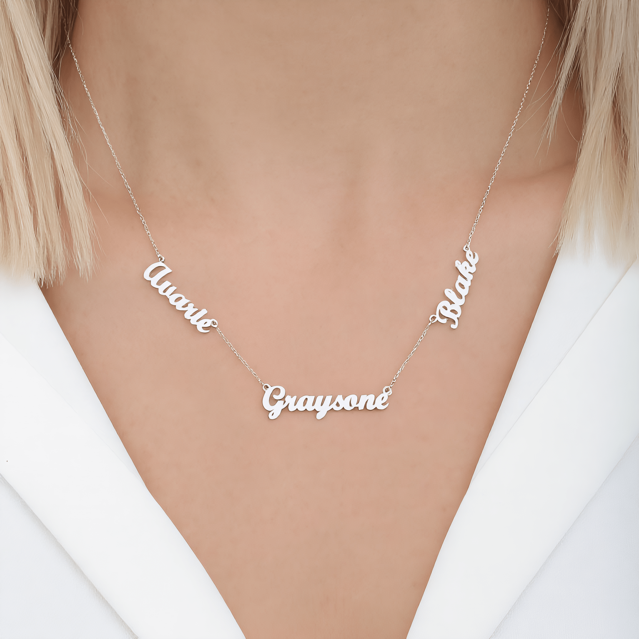 Three name necklace 925 sterling silver 3 name necklace - Etna Gift