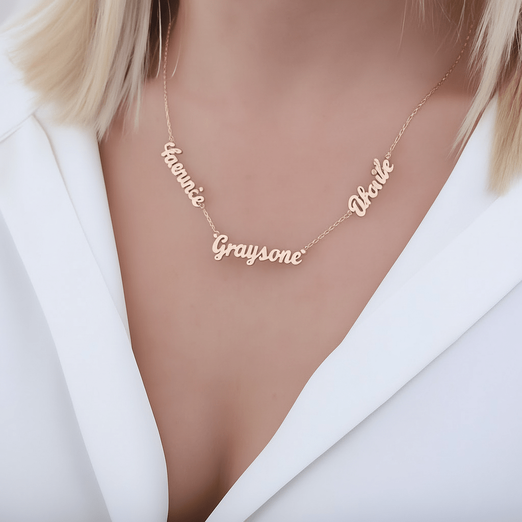Three name necklace 925 sterling silver 3 name necklace - Etna Gift