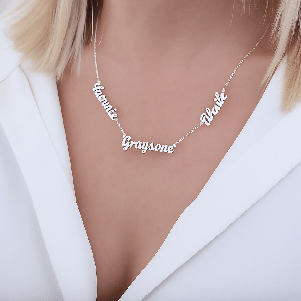 Three name necklace 925 sterling silver 3 name necklace - Etna Gift