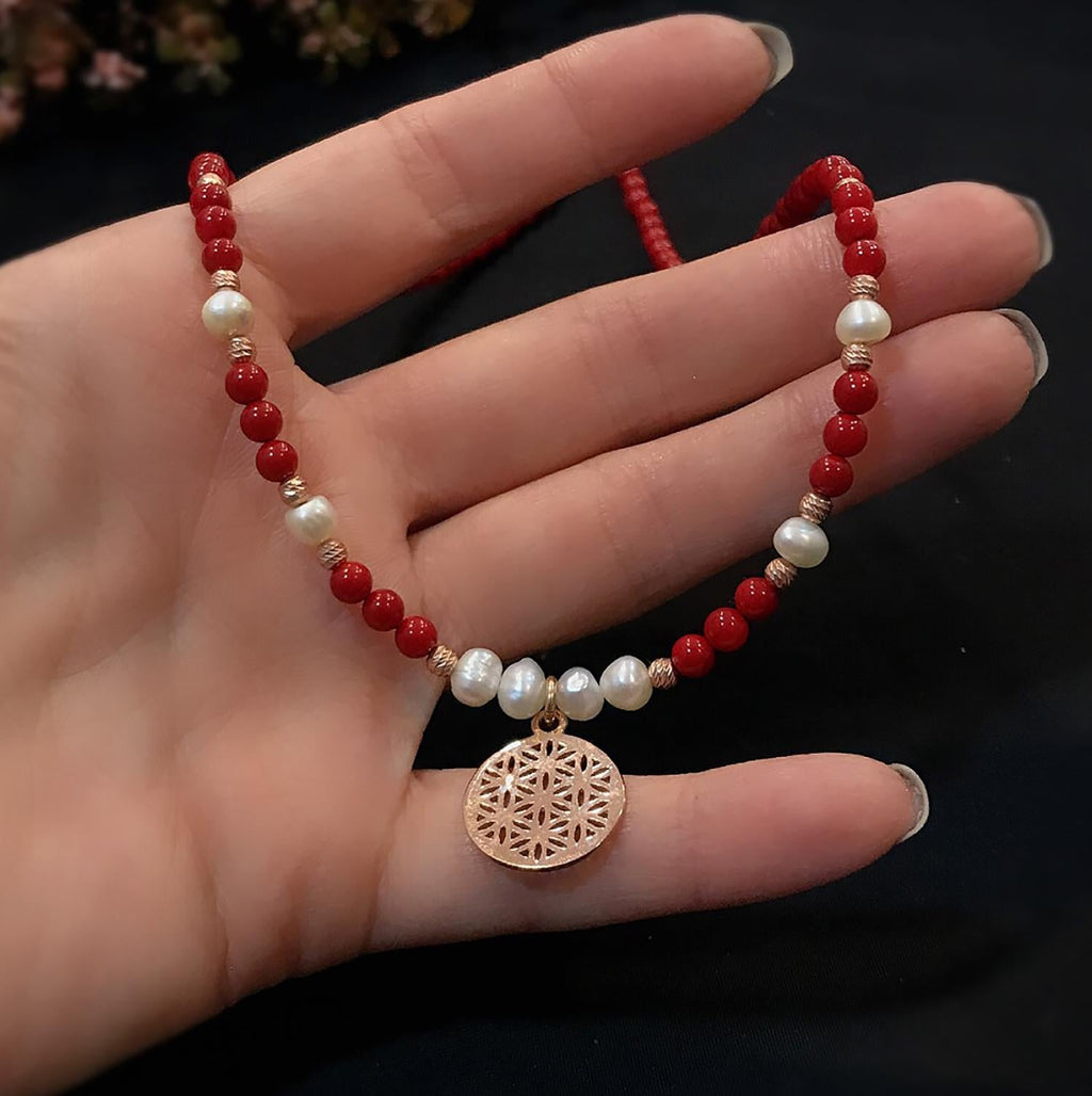 Trendy coral and pearl necklace - Etna Gift