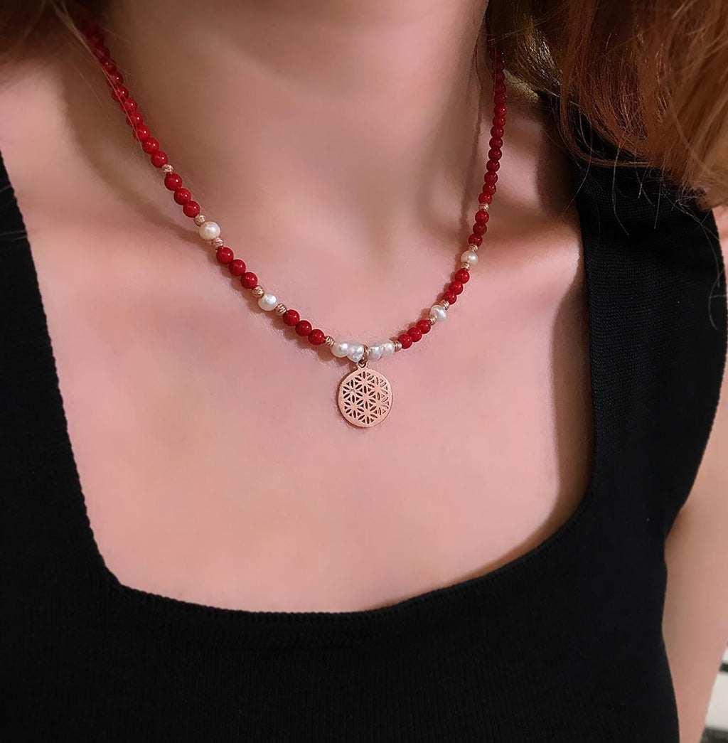 Trendy coral and pearl necklace - Etna Gift