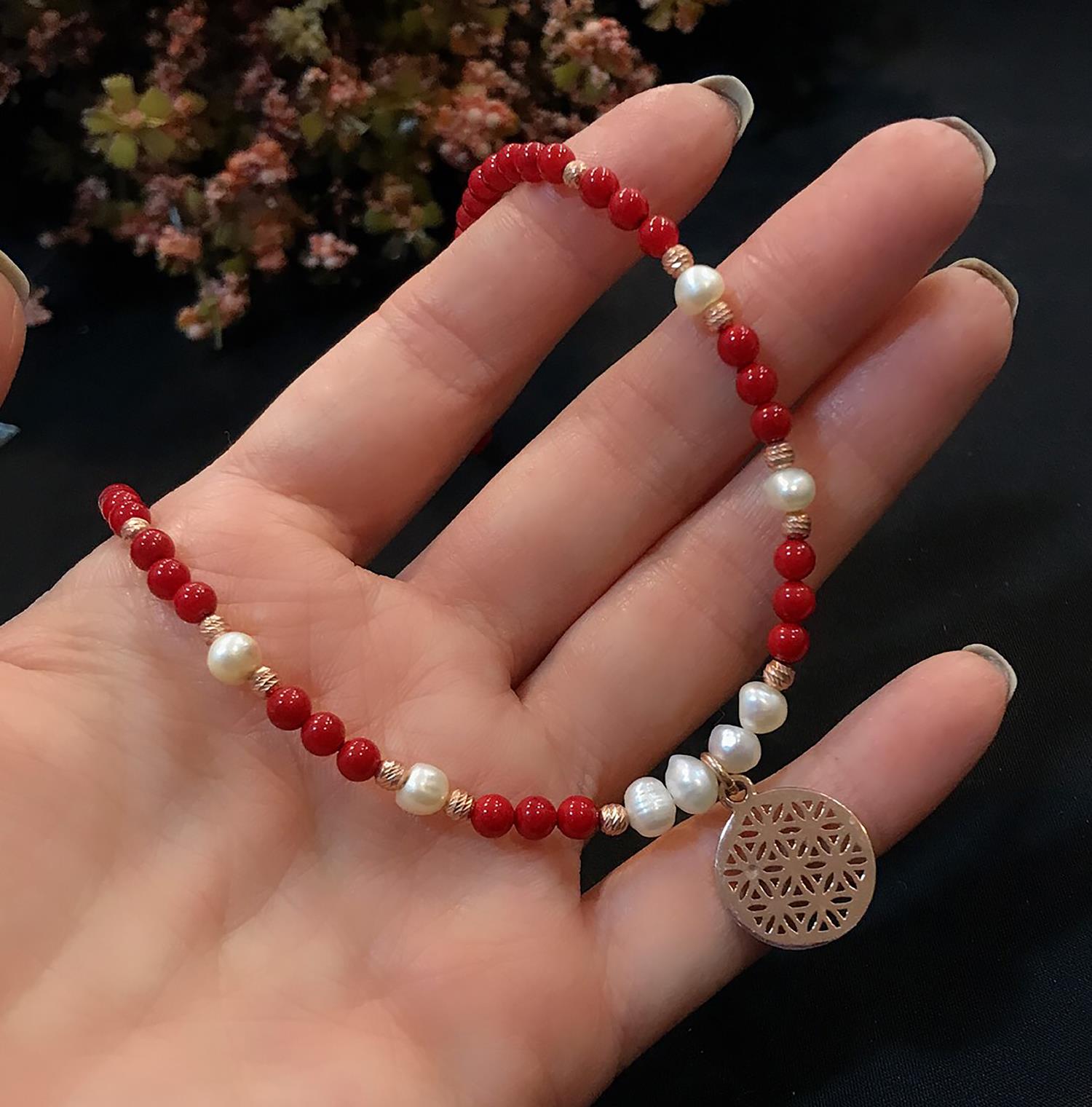 Trendy coral and pearl necklace - Etna Gift