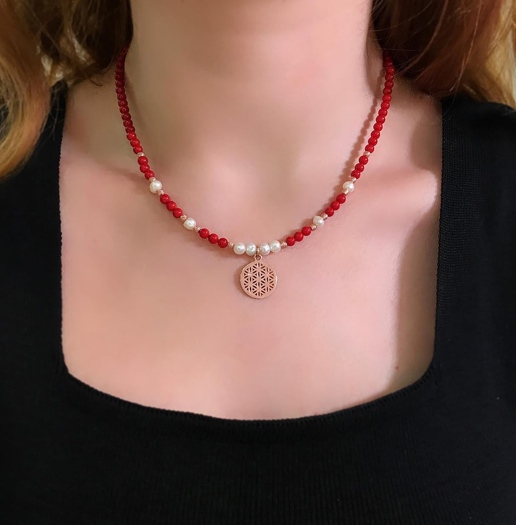 Trendy coral and pearl necklace - Etna Gift