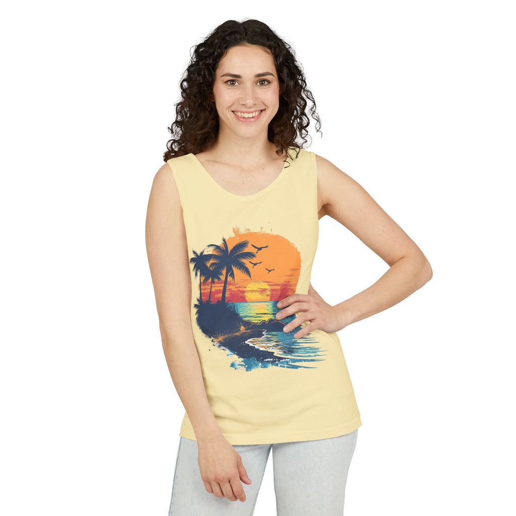 Tropical Sunset Tank Top Palm Tree Beach Graphic Tank - Etna Gift