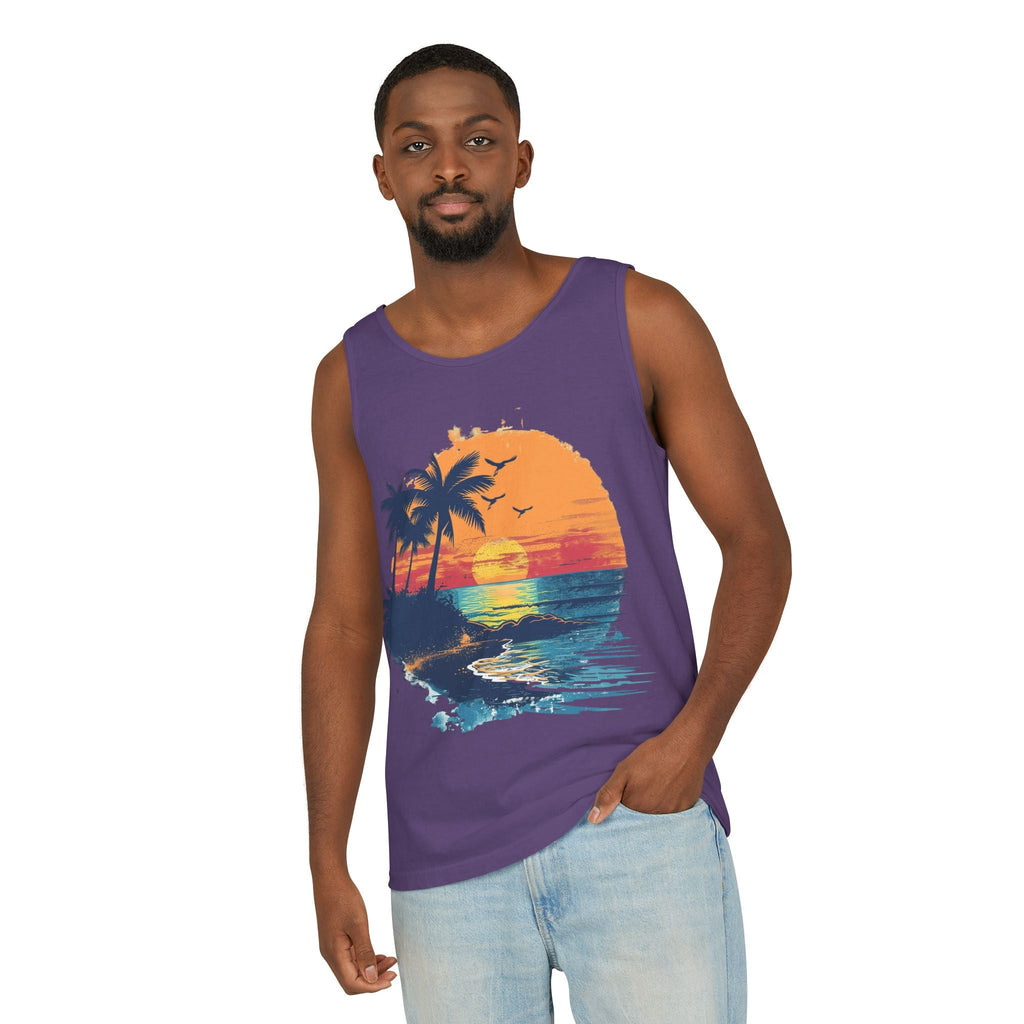 Tropical Sunset Tank Top Palm Tree Beach Graphic Tank - Etna Gift