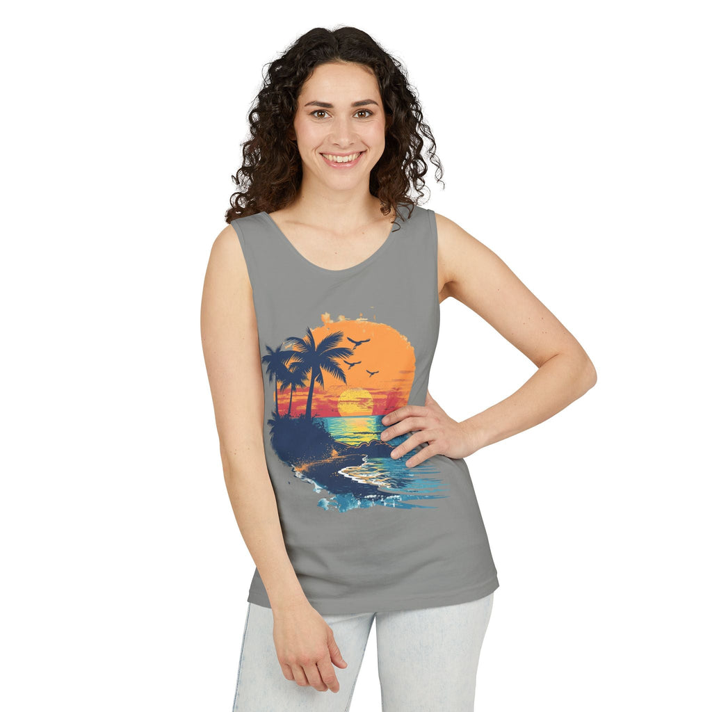 Tropical Sunset Tank Top Palm Tree Beach Graphic Tank - Etna Gift
