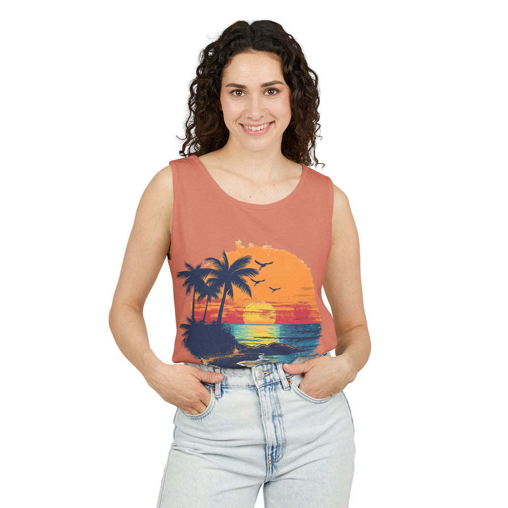 Tropical Sunset Tank Top Palm Tree Beach Graphic Tank - Etna Gift