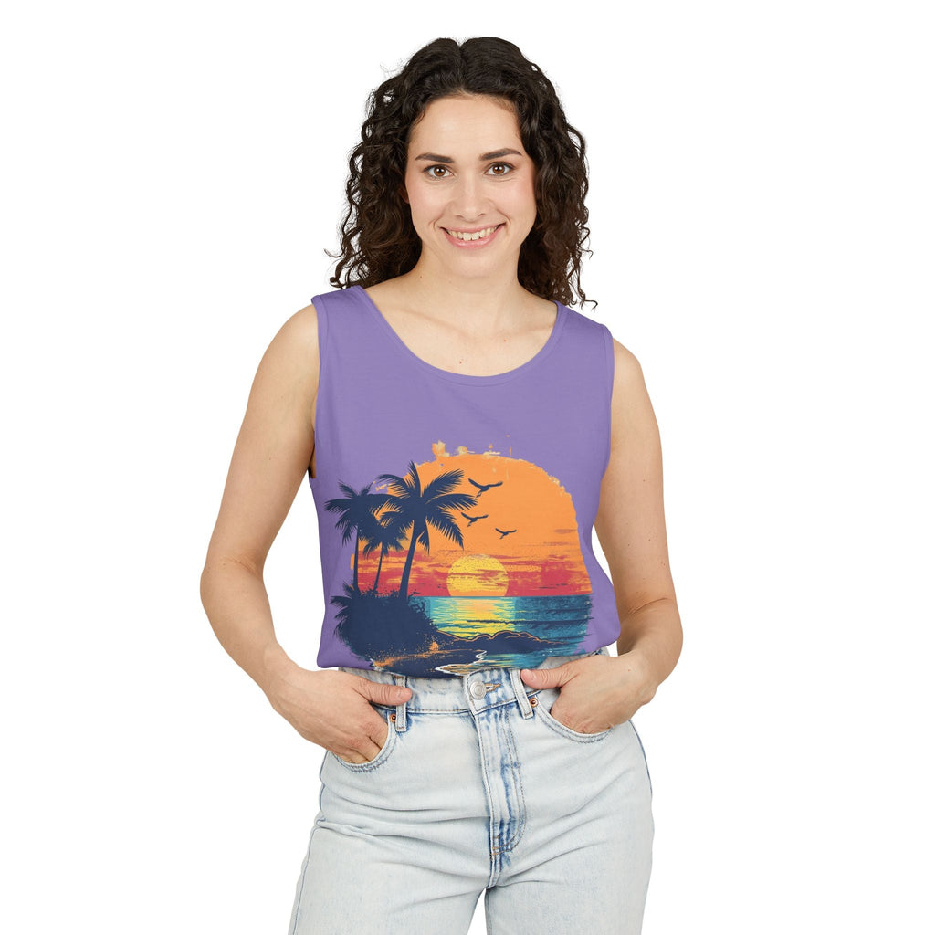 Tropical Sunset Tank Top Palm Tree Beach Graphic Tank - Etna Gift