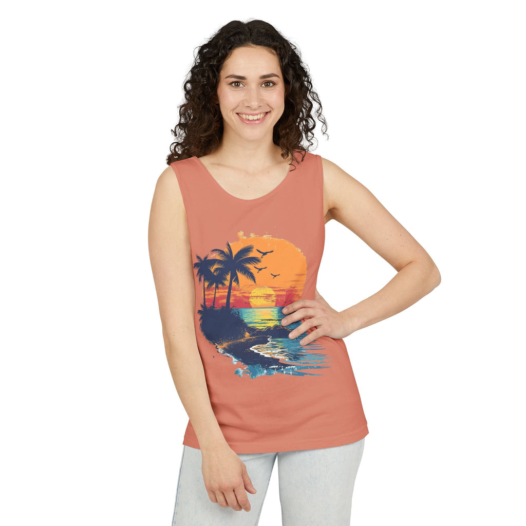 Tropical Sunset Tank Top Palm Tree Beach Graphic Tank - Etna Gift