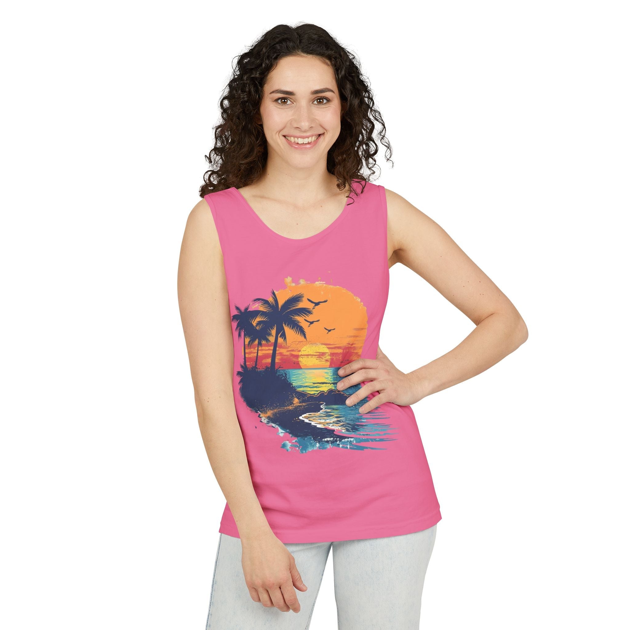 Tropical Sunset Tank Top Palm Tree Beach Graphic Tank - Etna Gift