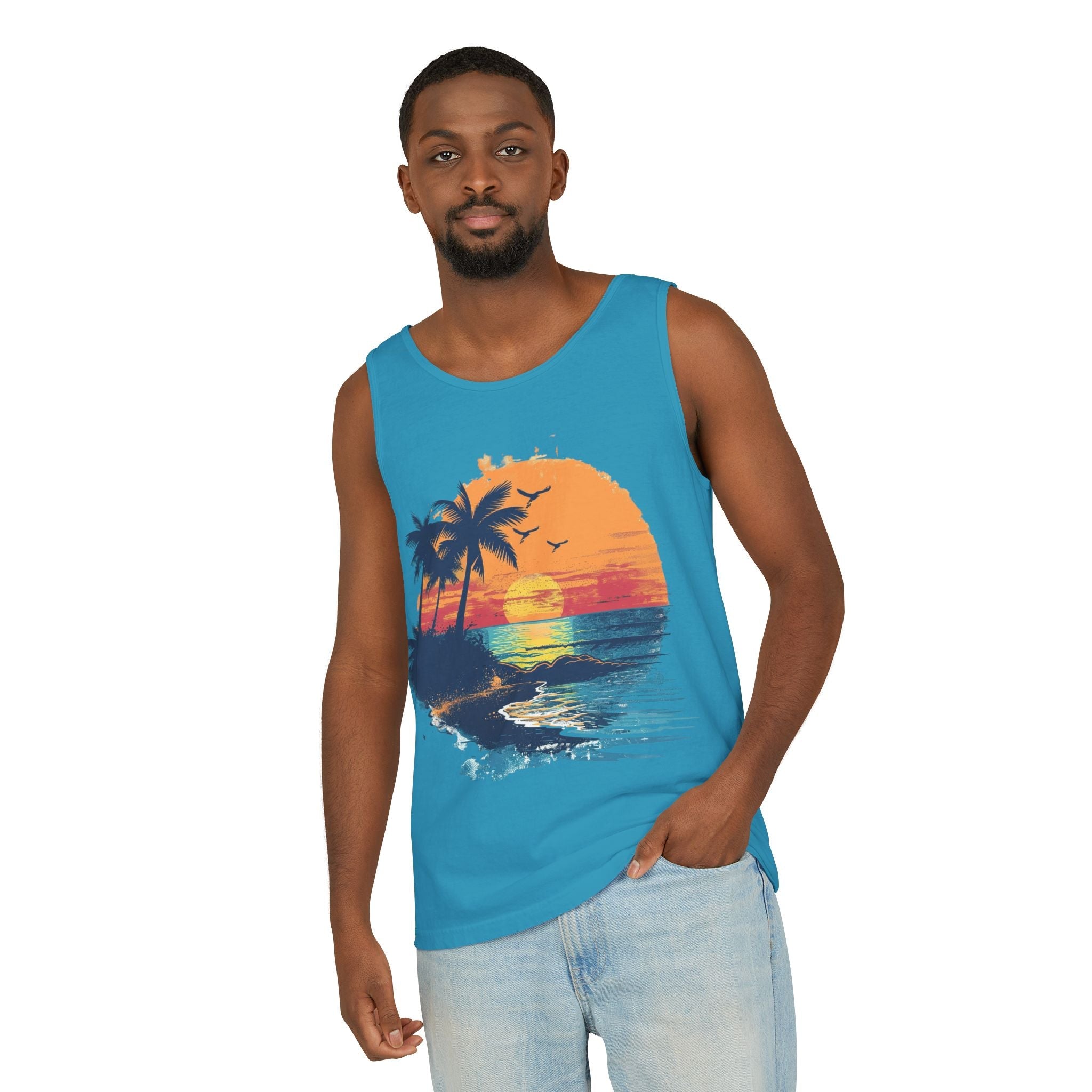 Tropical Sunset Tank Top Palm Tree Beach Graphic Tank - Etna Gift