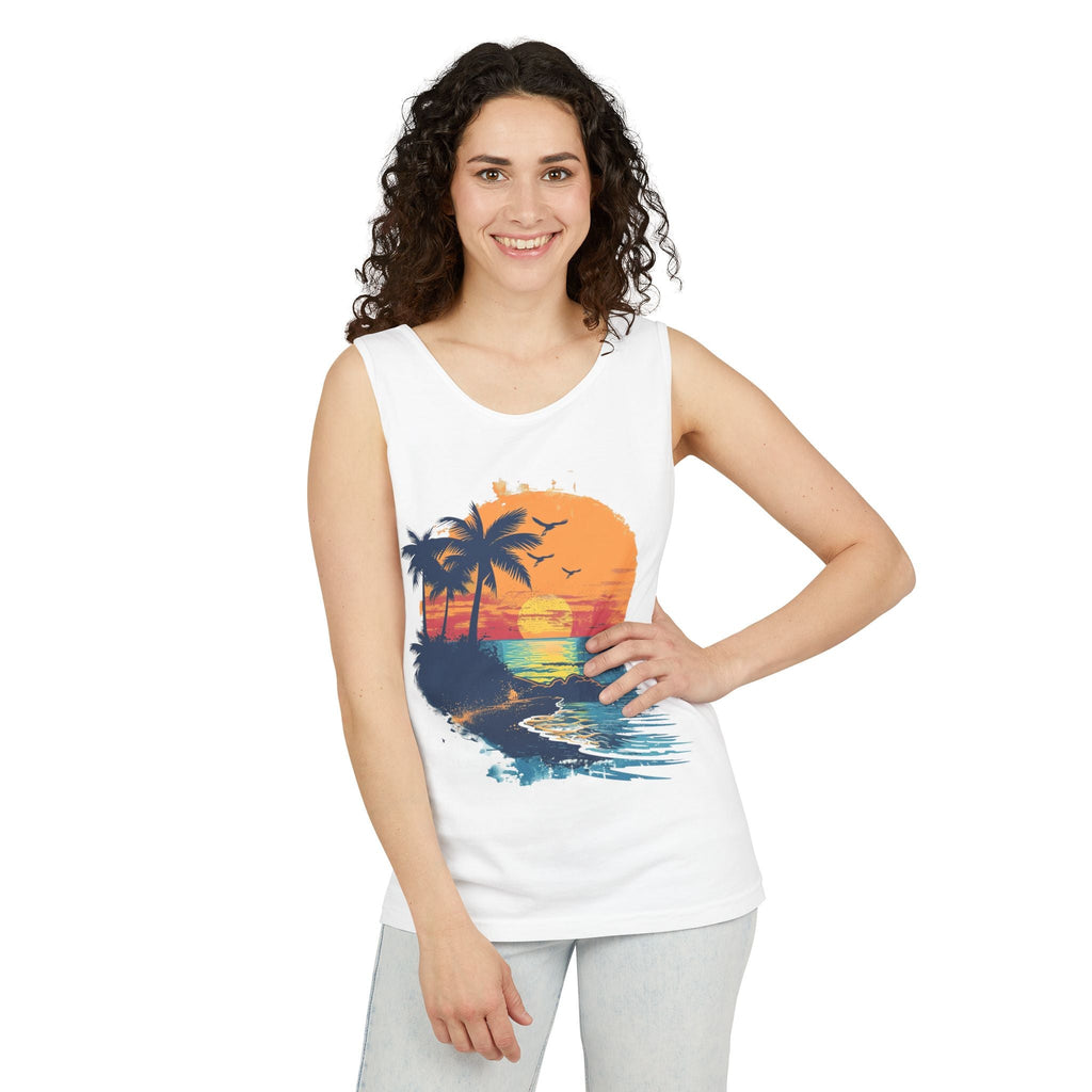 Tropical Sunset Tank Top Palm Tree Beach Graphic Tank - Etna Gift